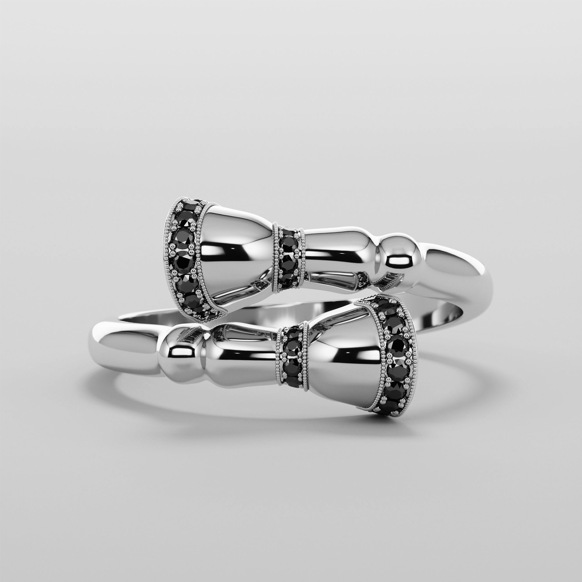 Horse Leg And Hoof Ring With Stripe Black Diamonds - Gold