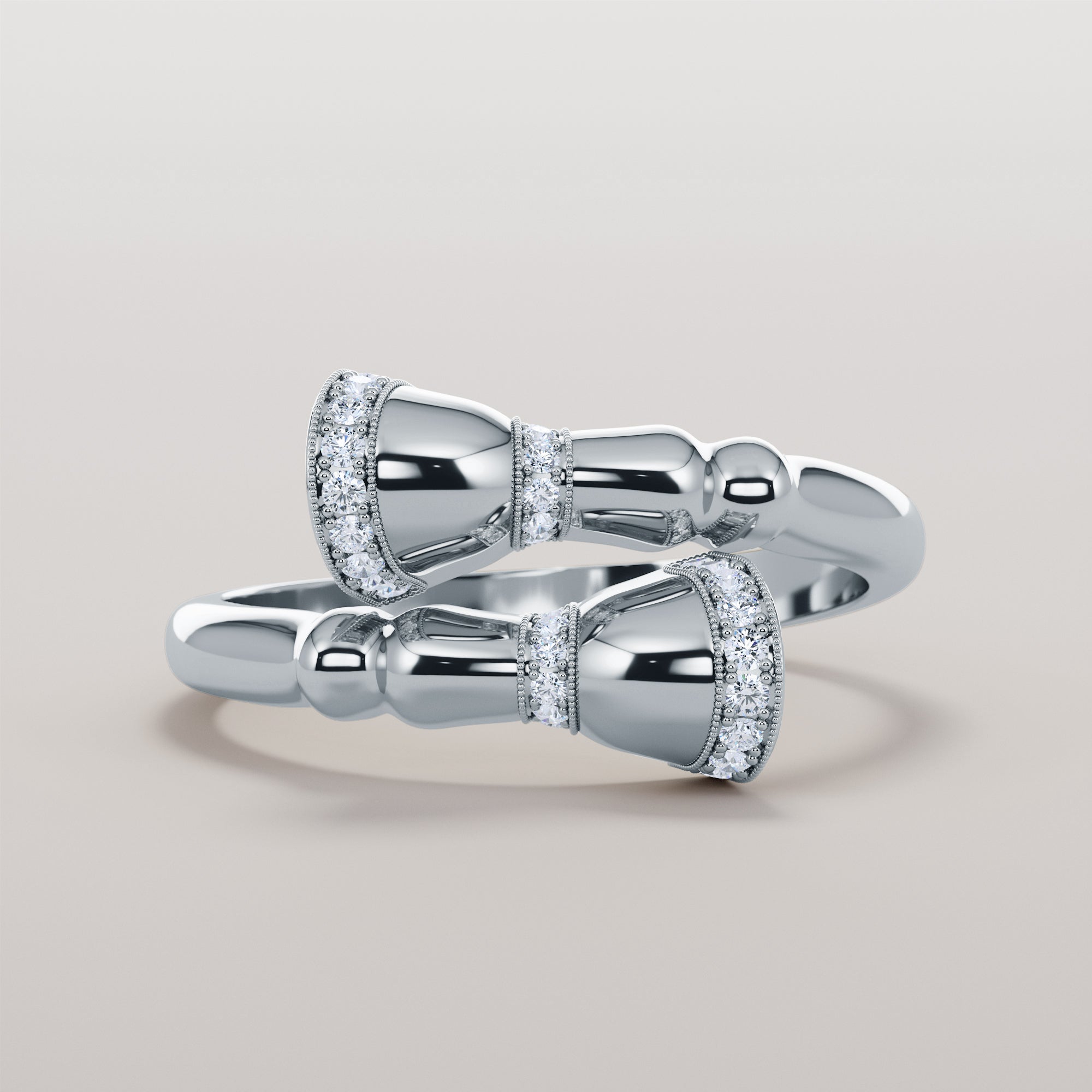 Horse Leg And Hoof Ring With Stripe White Diamonds - Gold