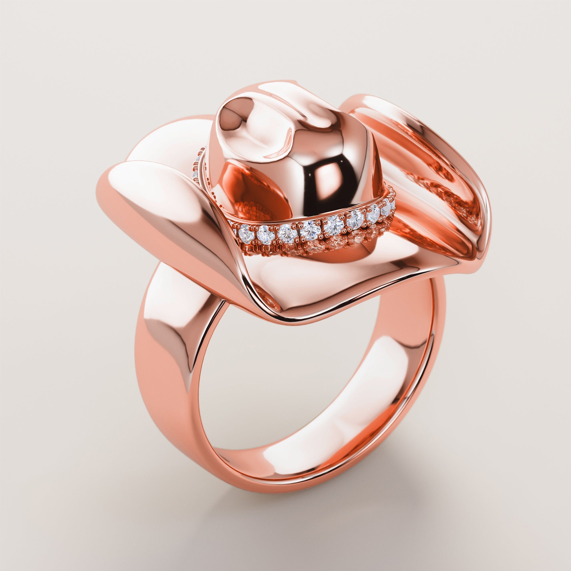 Cowboy Hat Ring With White Diamonds - Gold