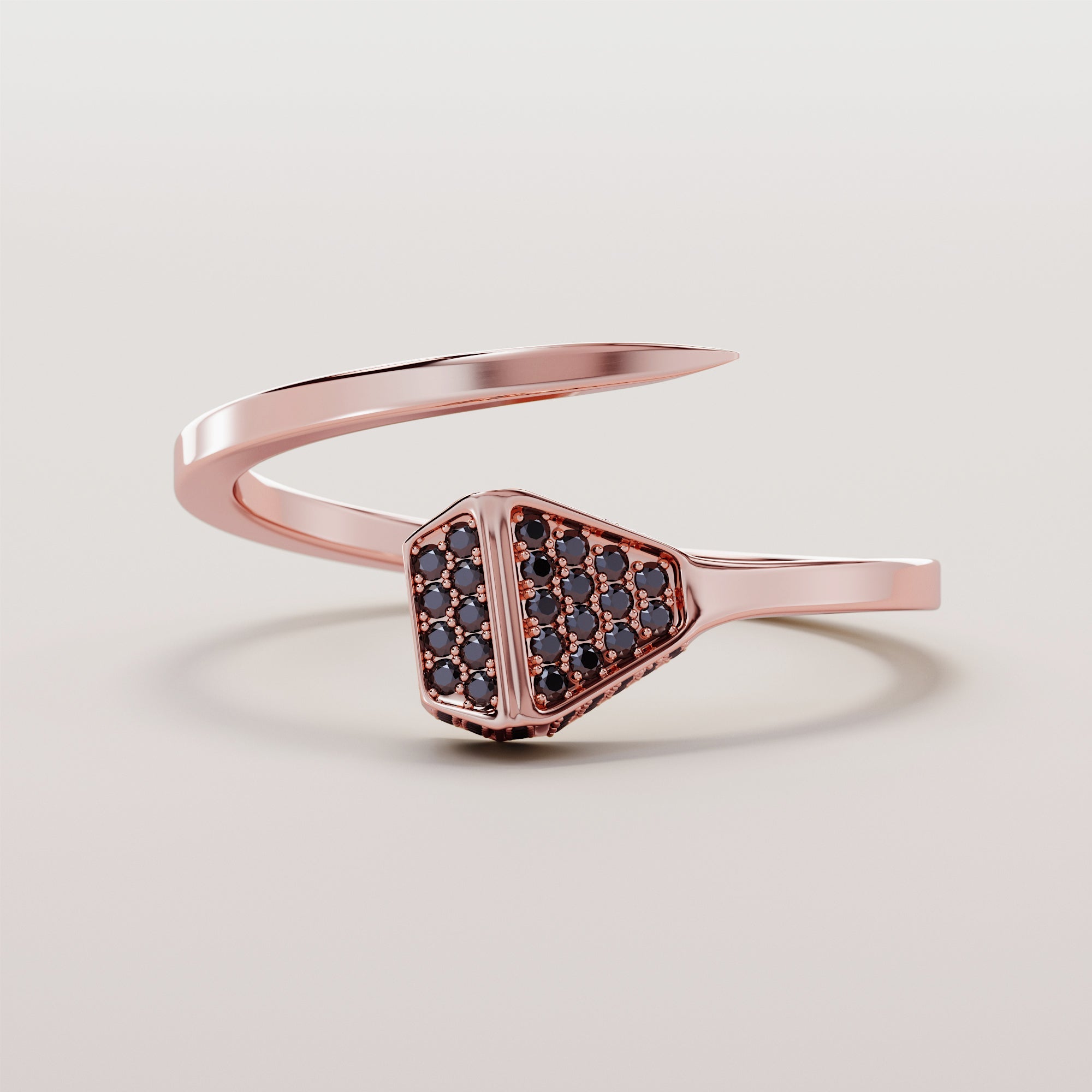 Nail Ring With Black Head Diamonds - Gold