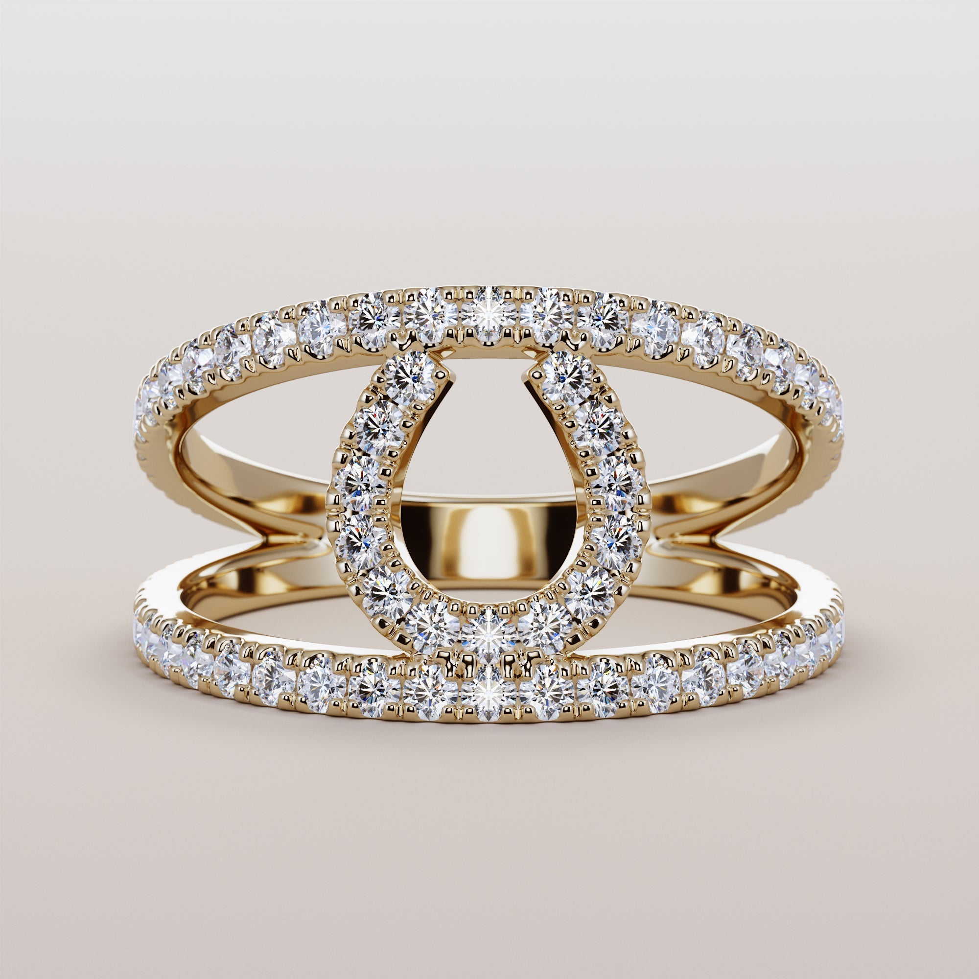 Hoof Ring With Stripe And White Diamonds - Gold