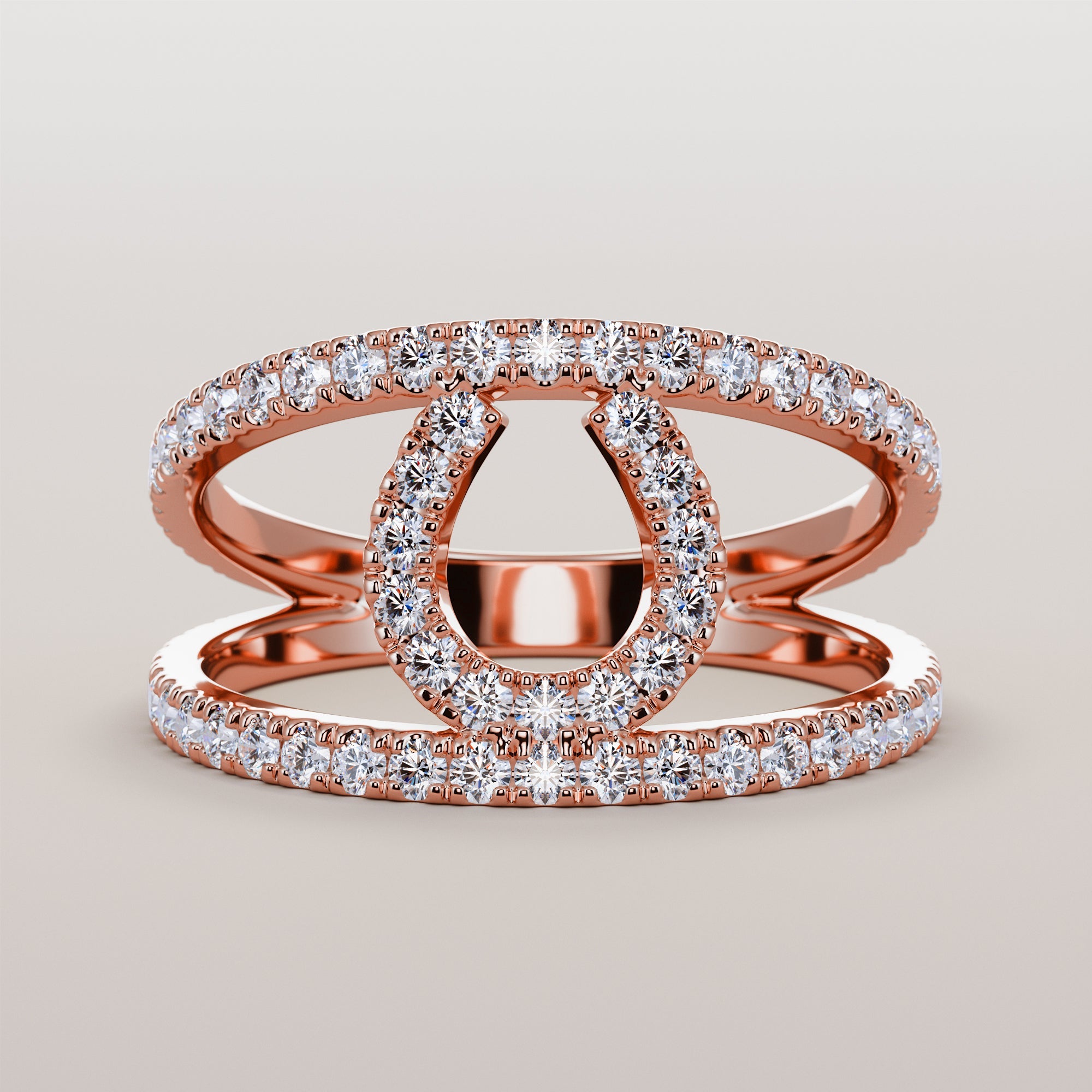 Hoof Ring With Stripe And White Diamonds - Gold