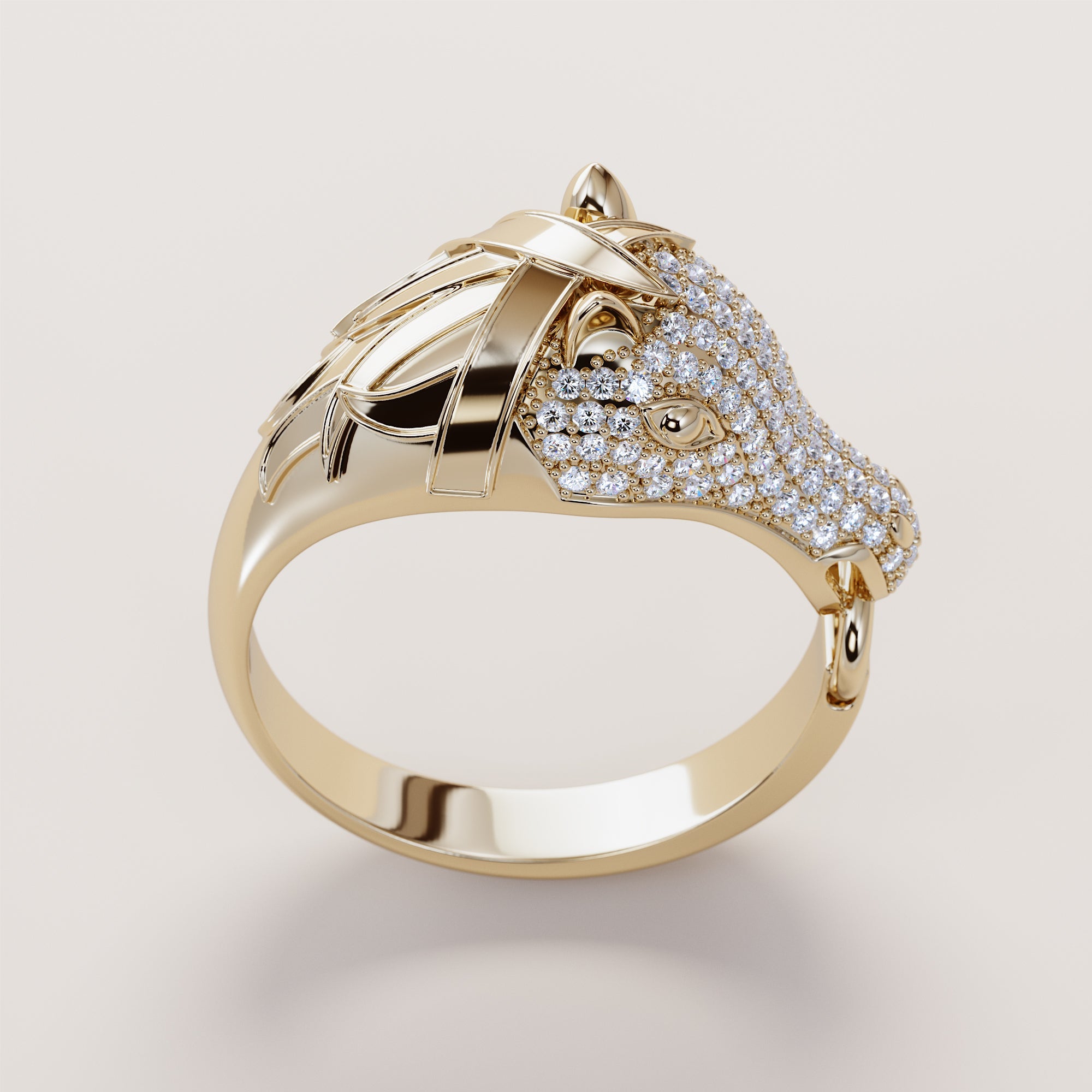 Horse Head Ring Full White Diamonds - Gold