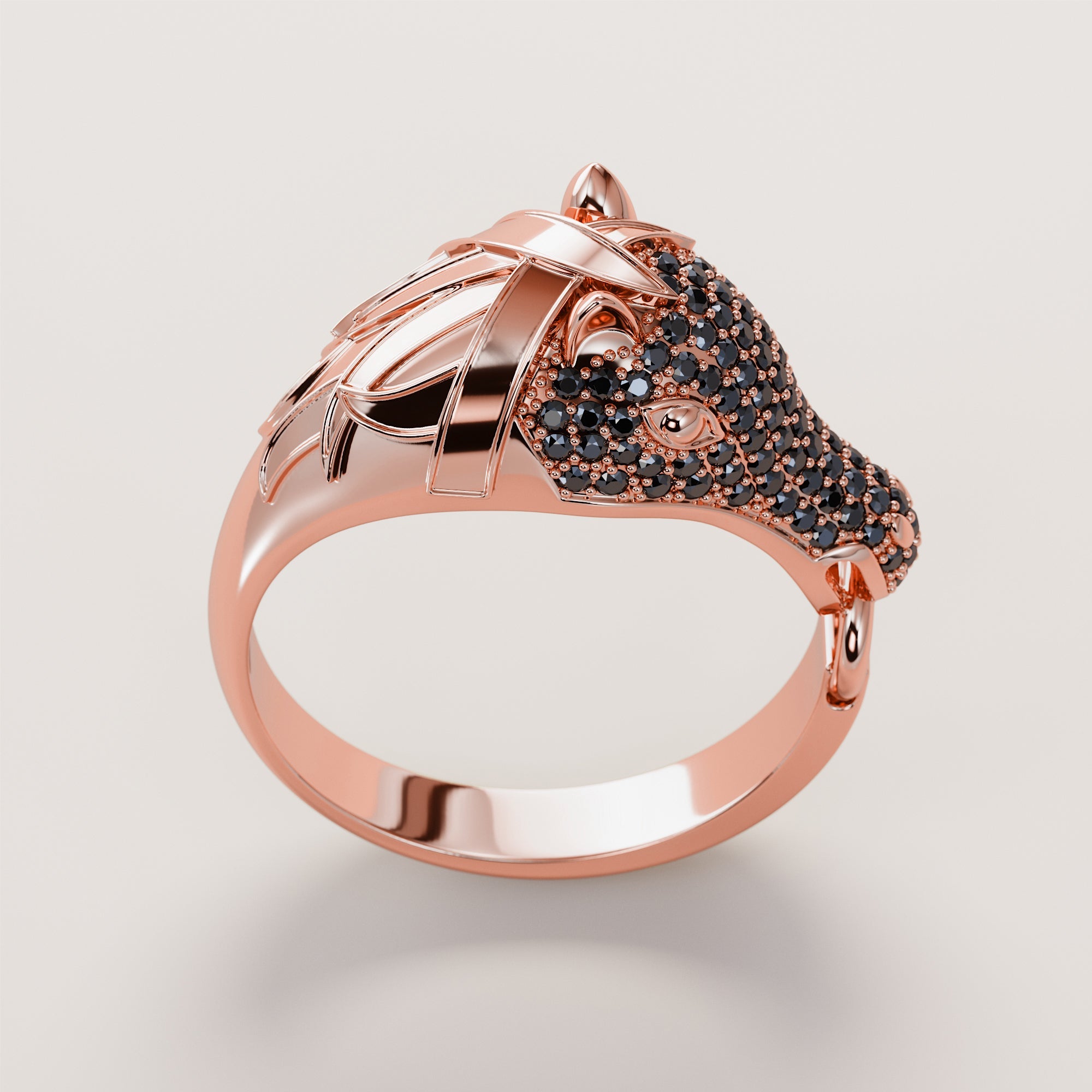 Horse Head Ring Full Black Diamonds - Gold