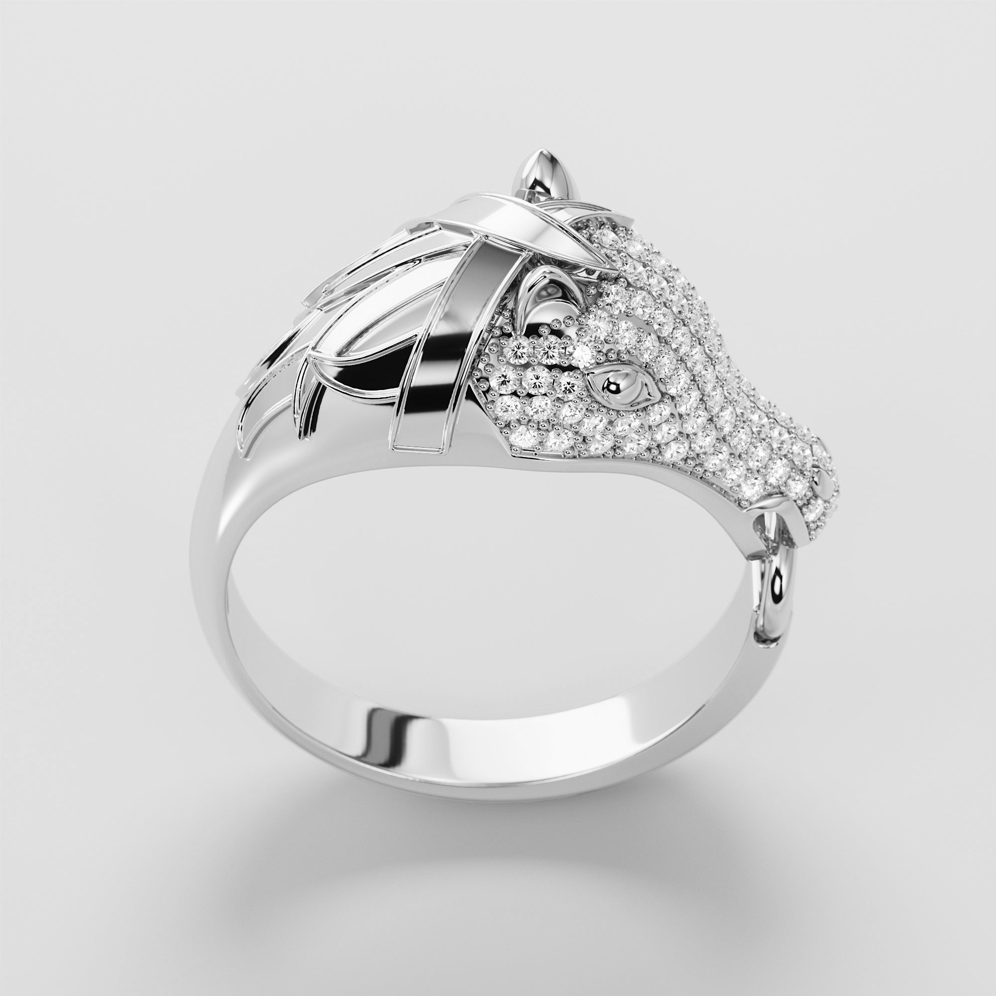 Horse Head Ring Full White Diamonds - Gold