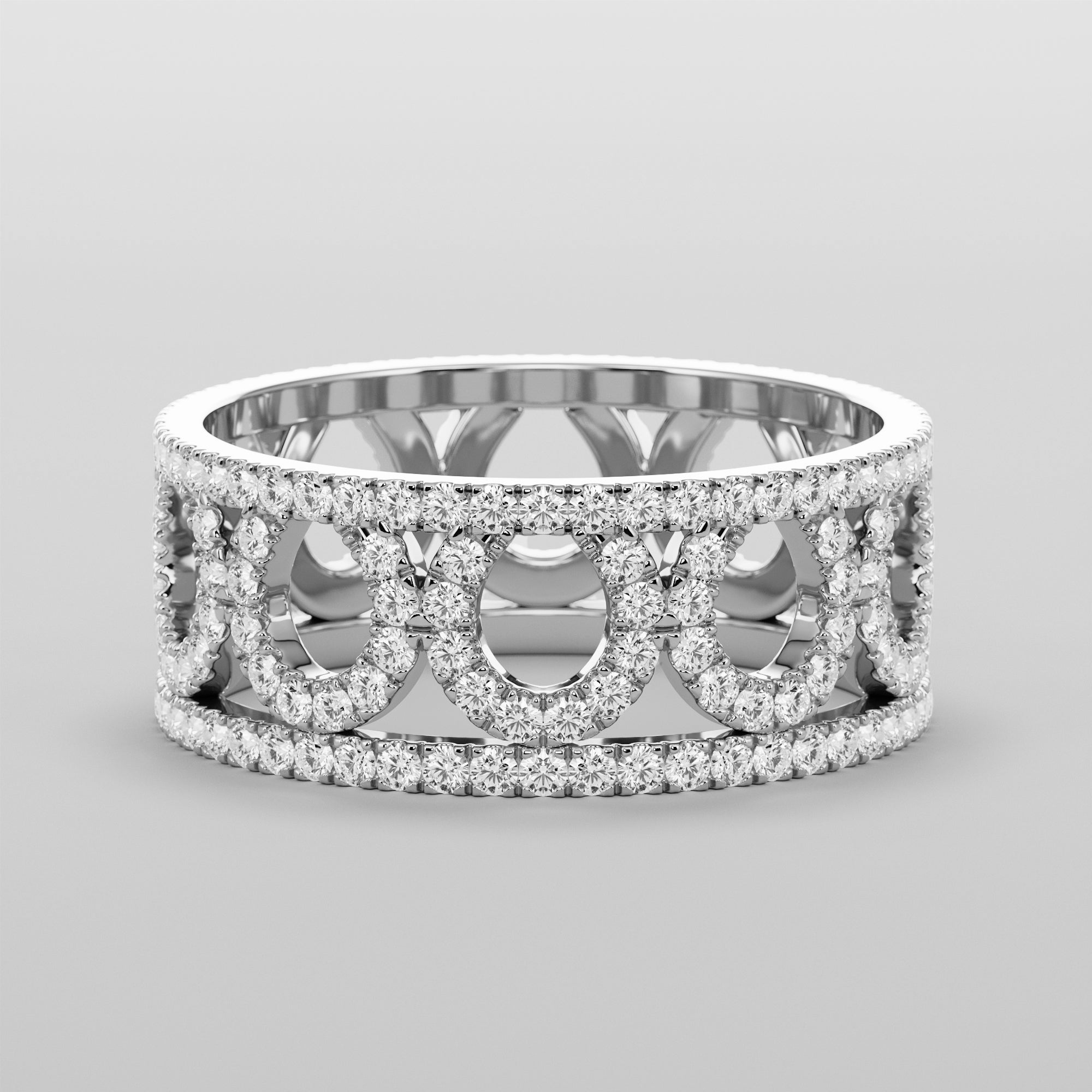 Stripes Ring With Hoofs White Diamonds - Gold