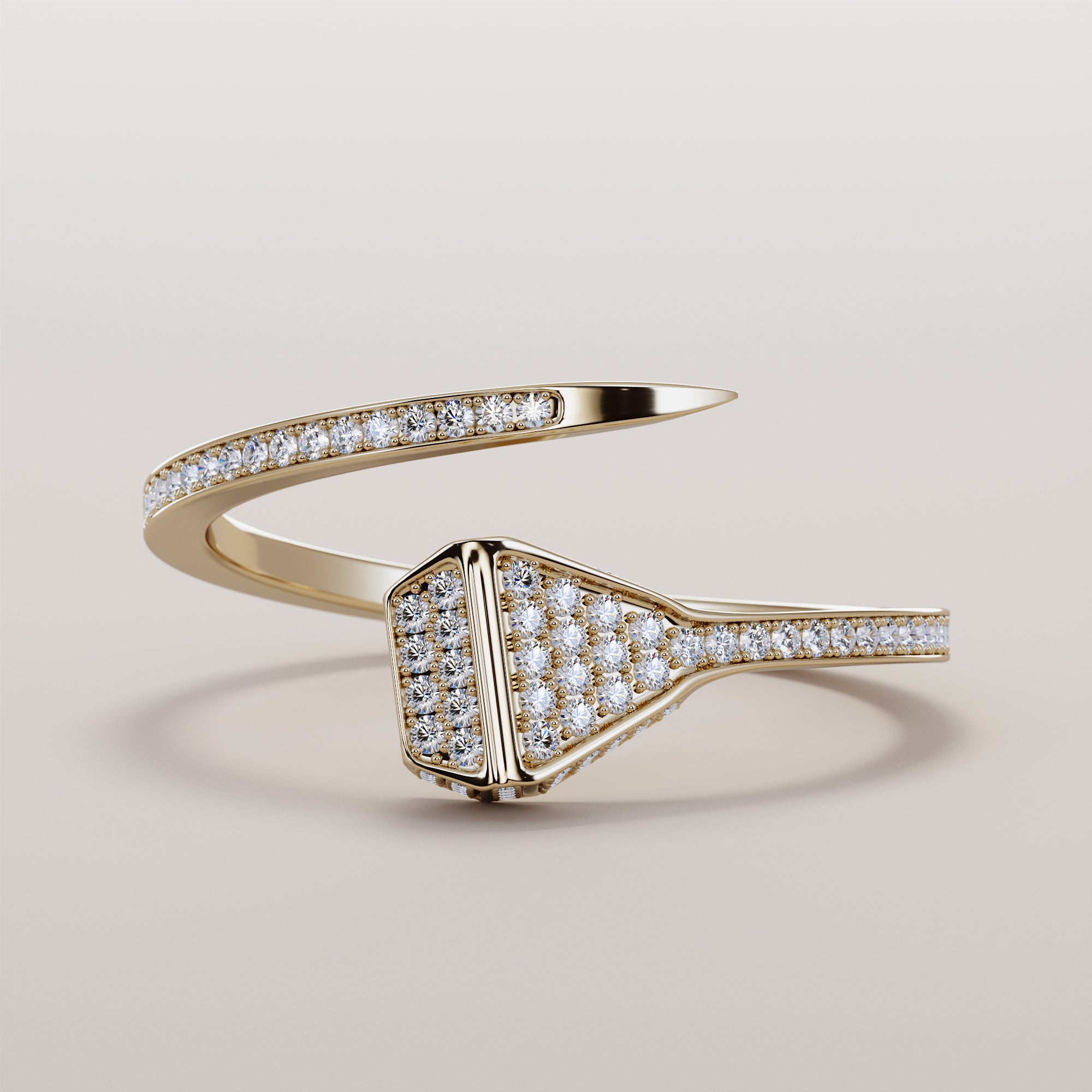 Nail Ring With White Diamonds - Gold