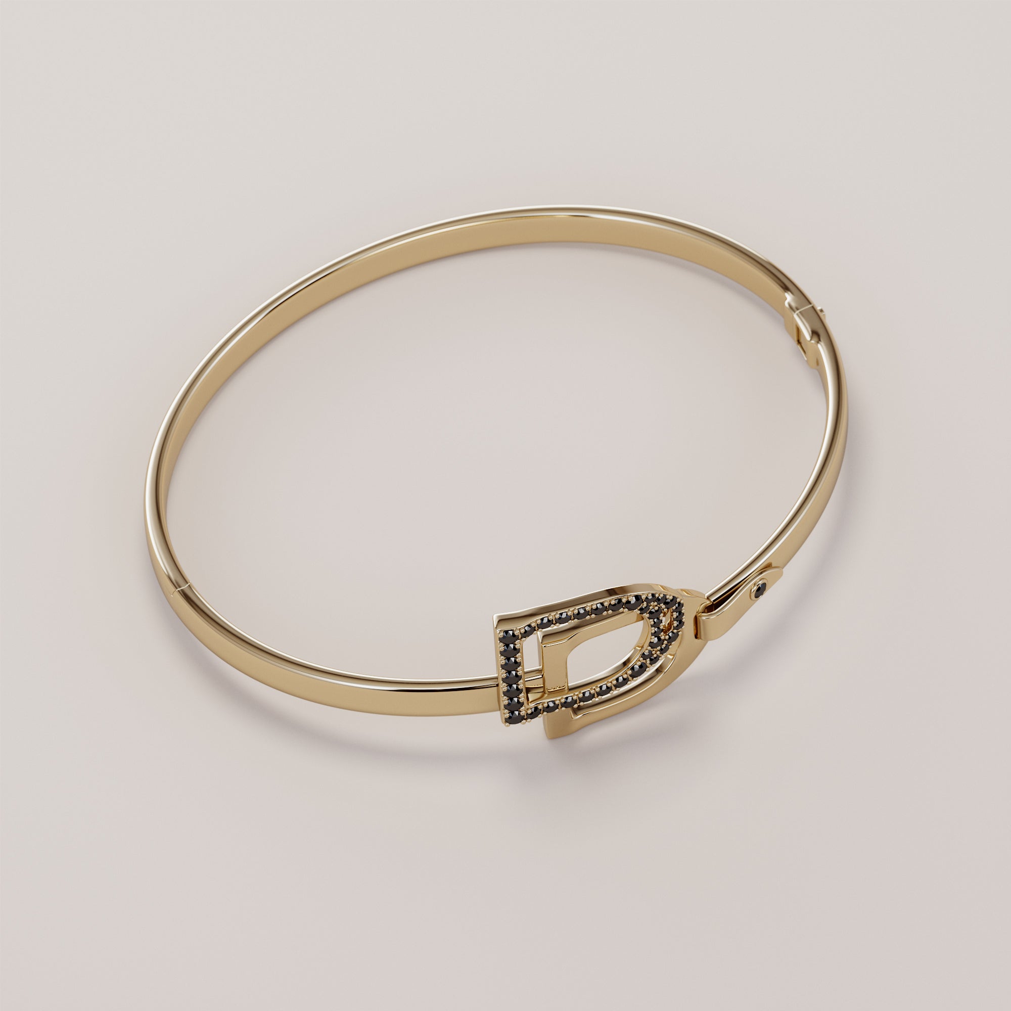 English Stirrups Bracelet With Black Diamonds - Gold