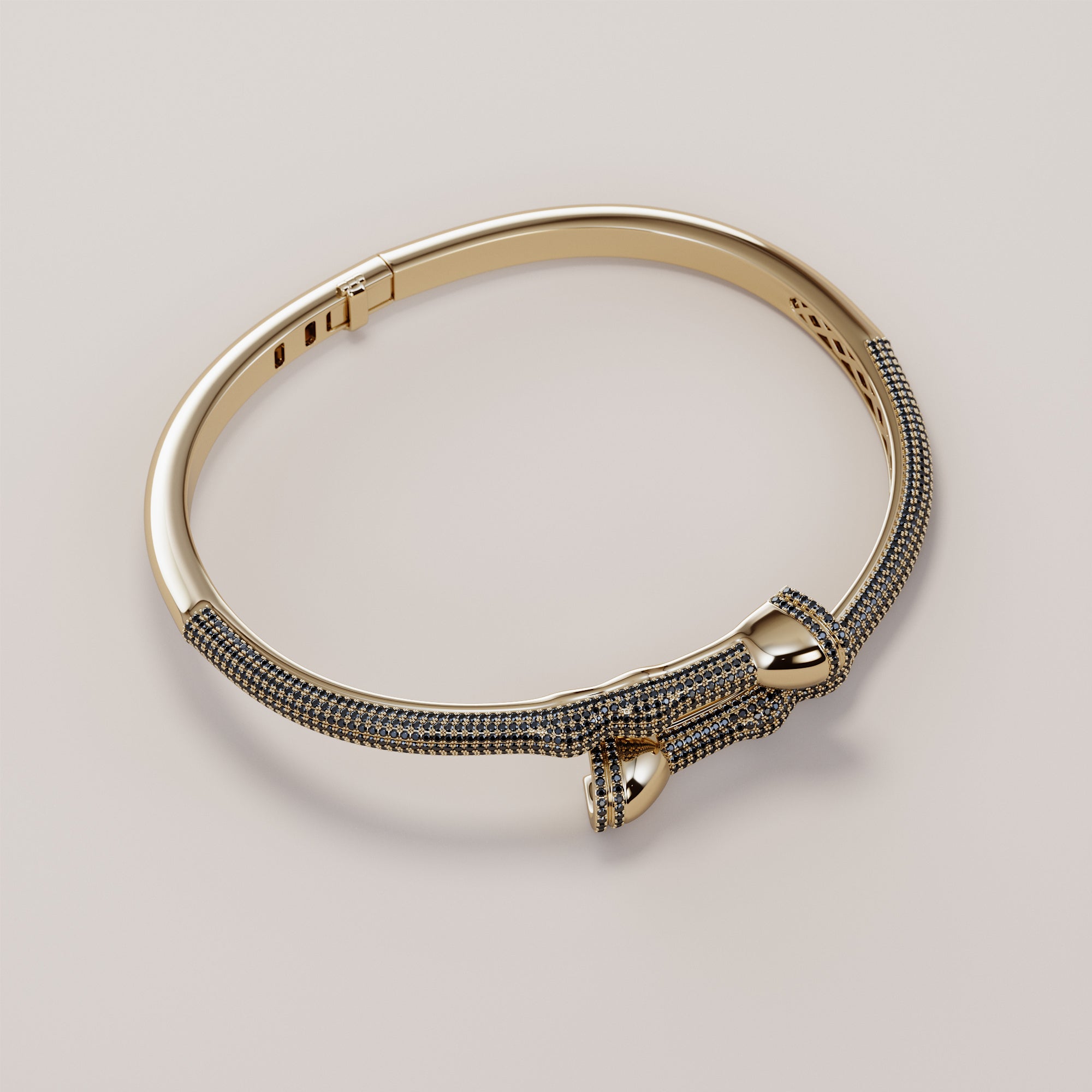 Horse Leg Bracelet With Black Diamonds - Gold