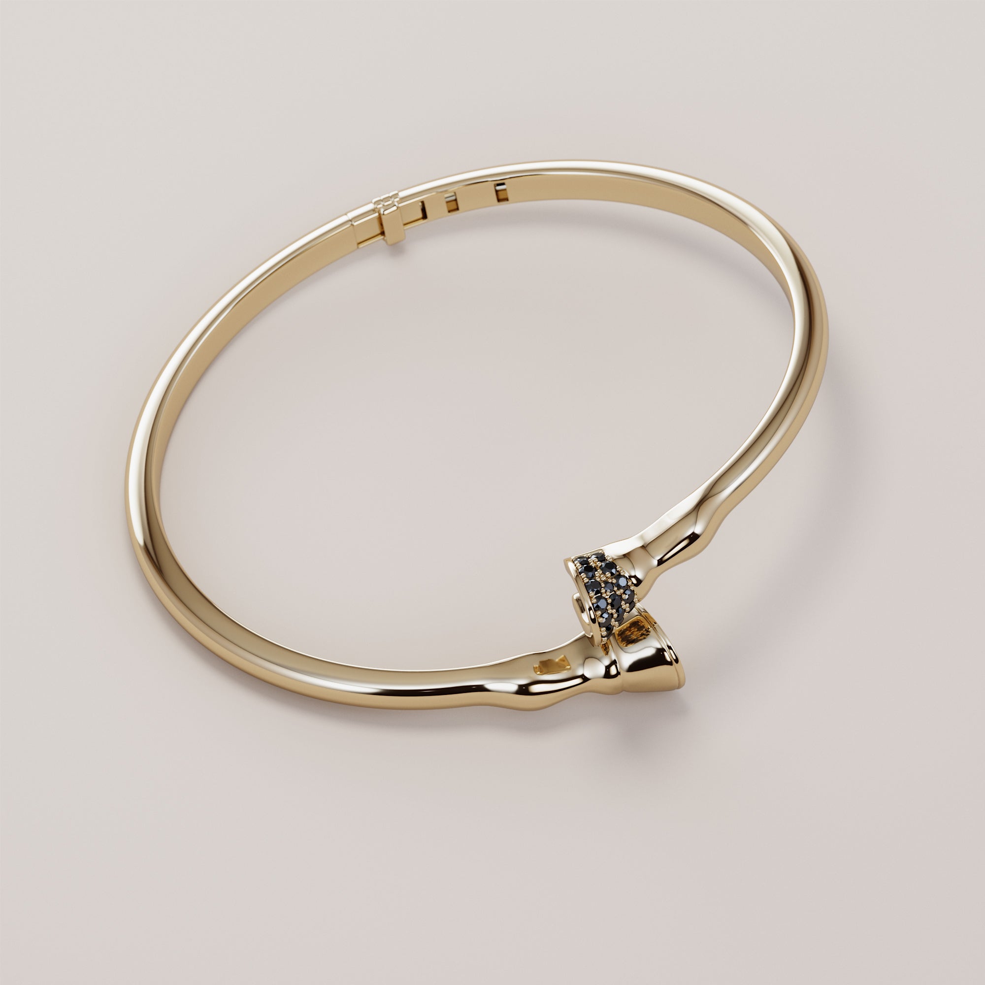 Horse Leg Bracelet With Hoof  Black Diamonds - Gold