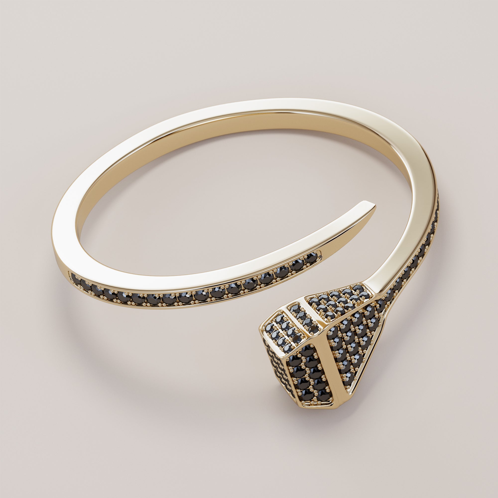 Nail  Bracelet With Black Diamonds - Gold