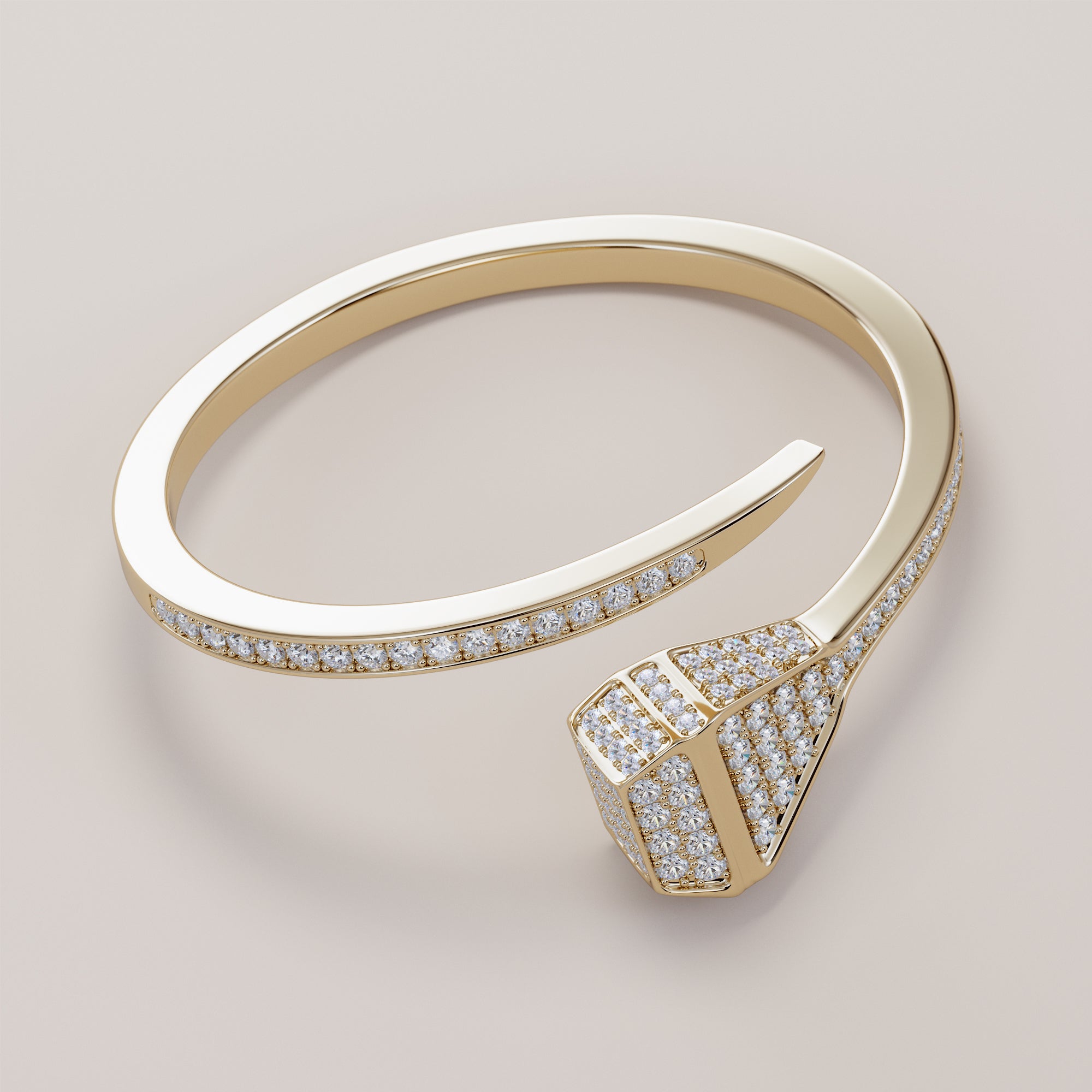 Nail  Bracelet With White Diamonds - Gold