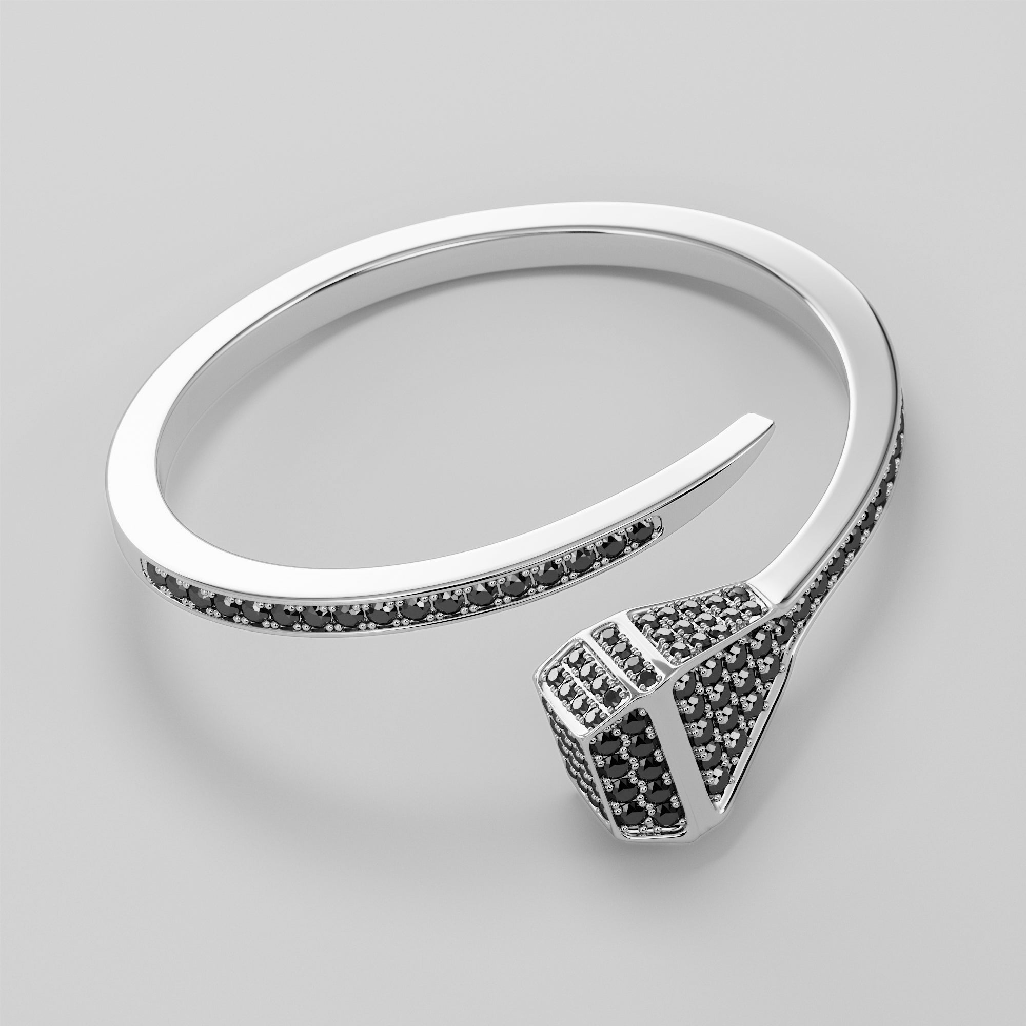 Nail  Bracelet With Black Diamonds - Gold