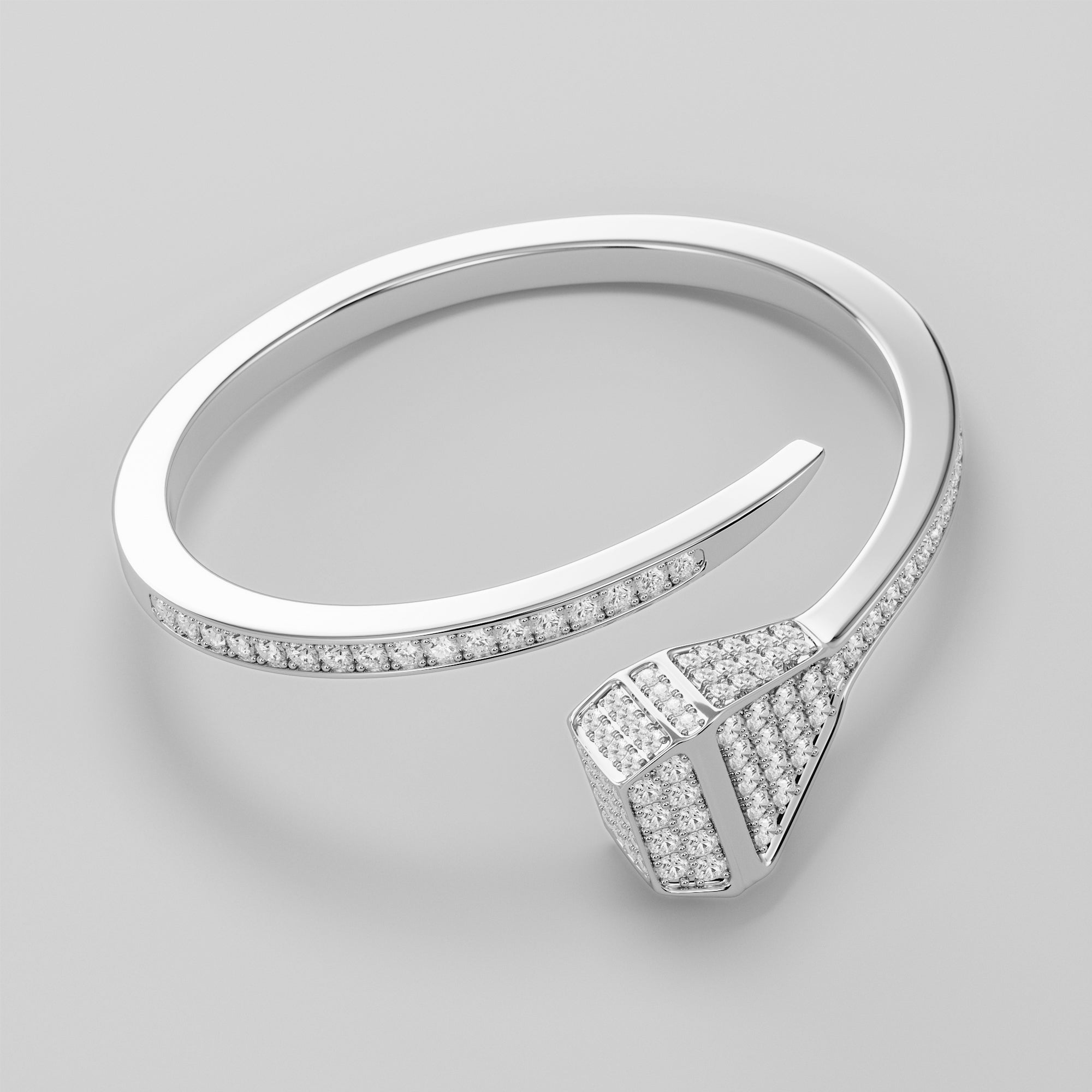 Nail  Bracelet With White Diamonds - Gold
