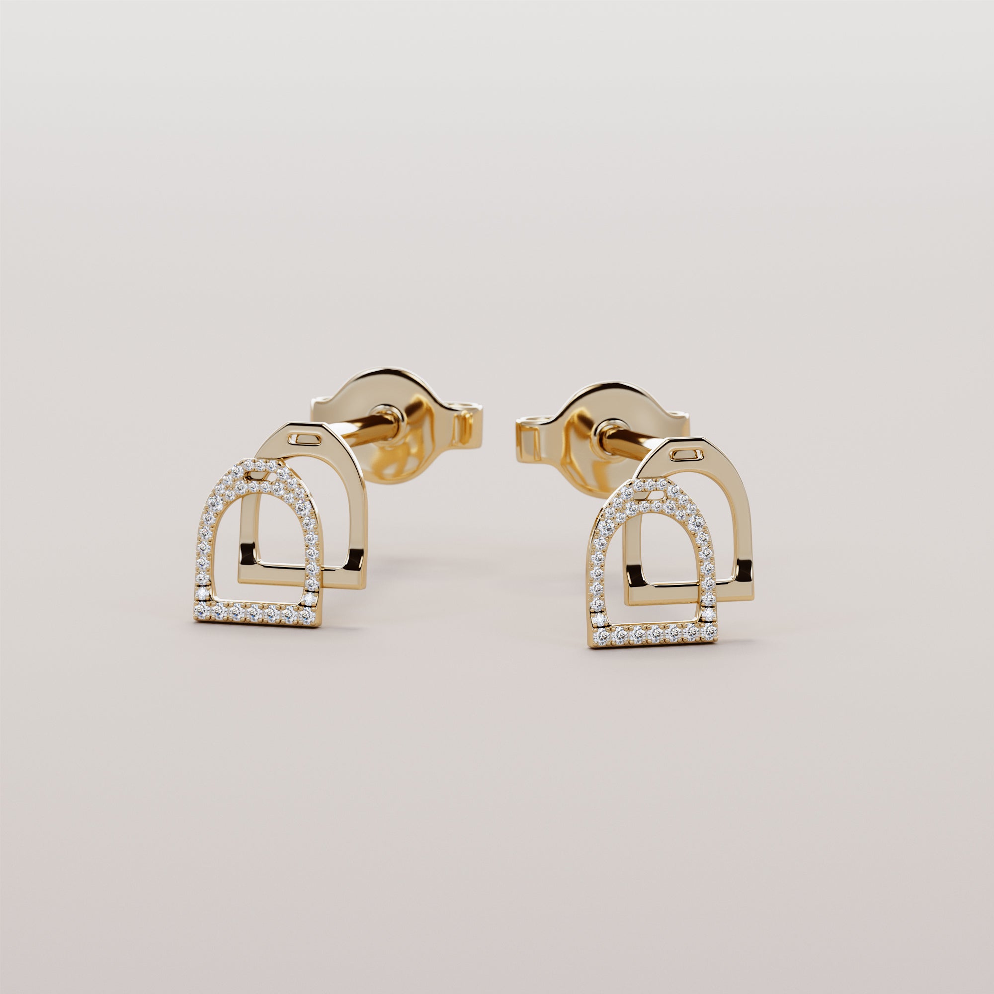 English Stirrups Earrings With White Diamonds - Gold