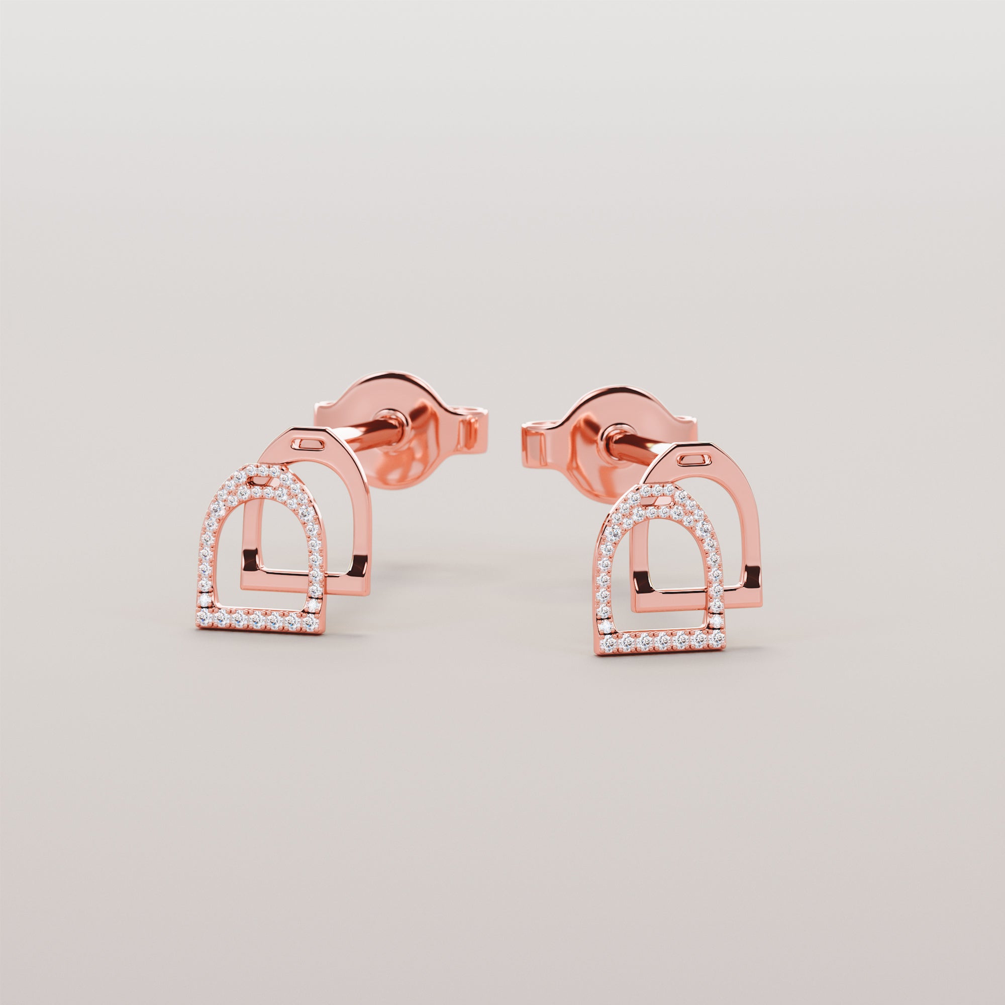 English Stirrups Earrings With White Diamonds - Gold