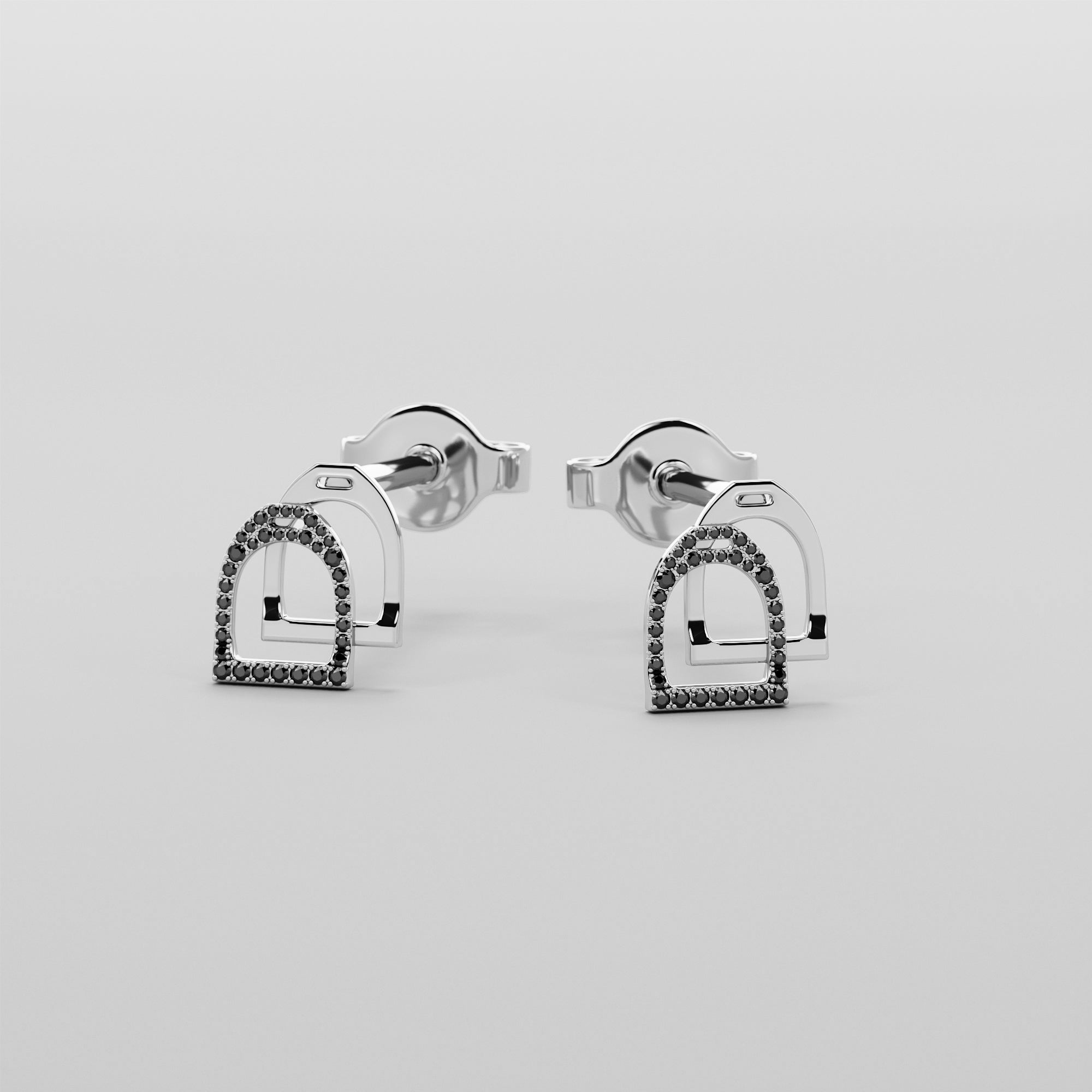 English Stirrups Earrings With Black Diamonds - Gold