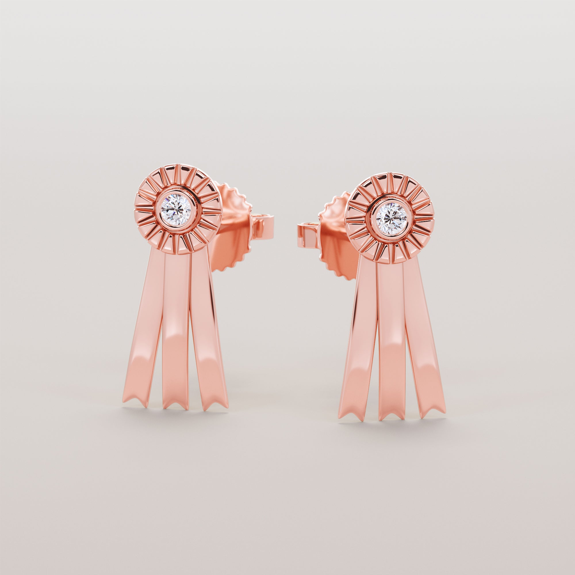 Rosette Earrings With White Diamonds - Gold