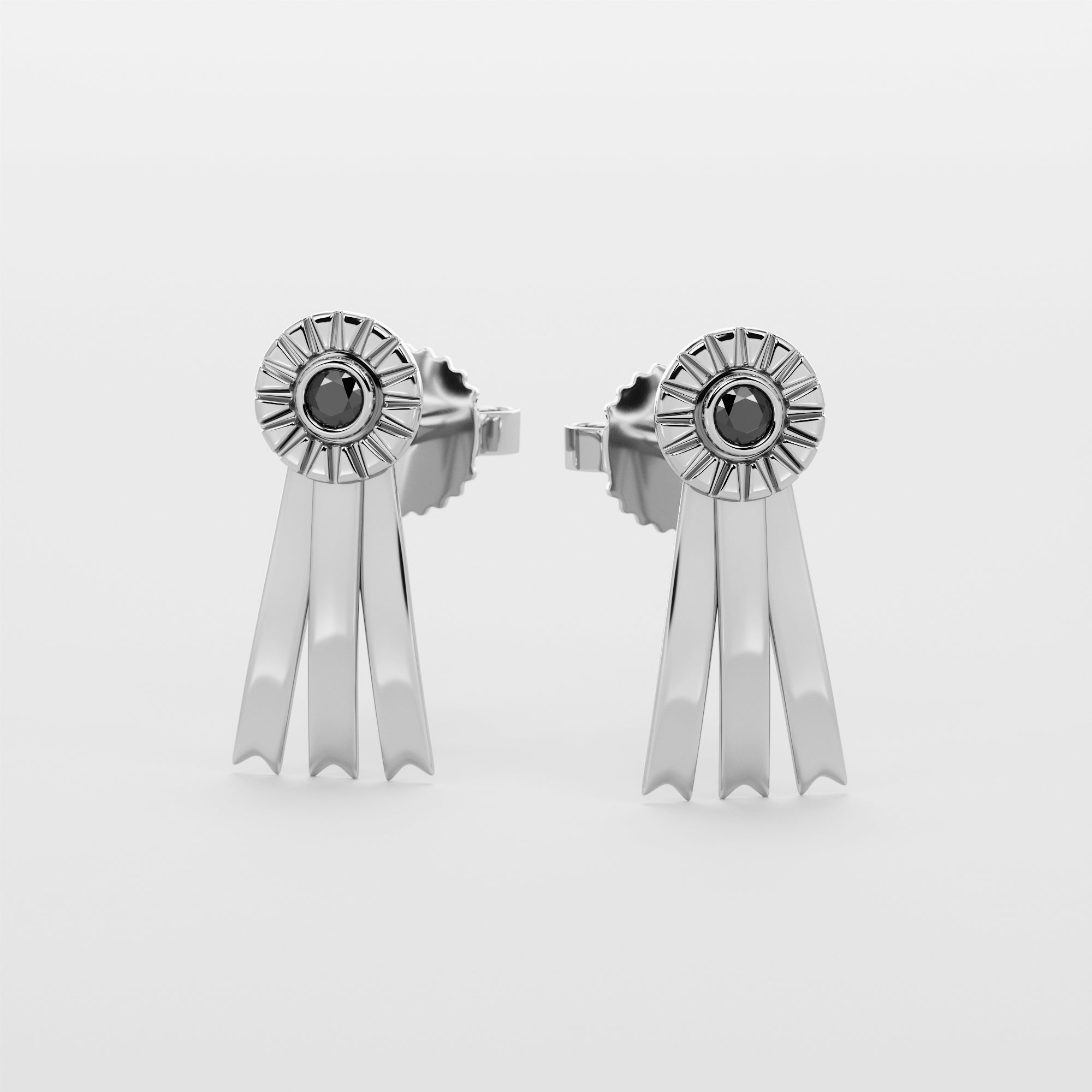 Rosette Earrings With Black Diamonds - Gold