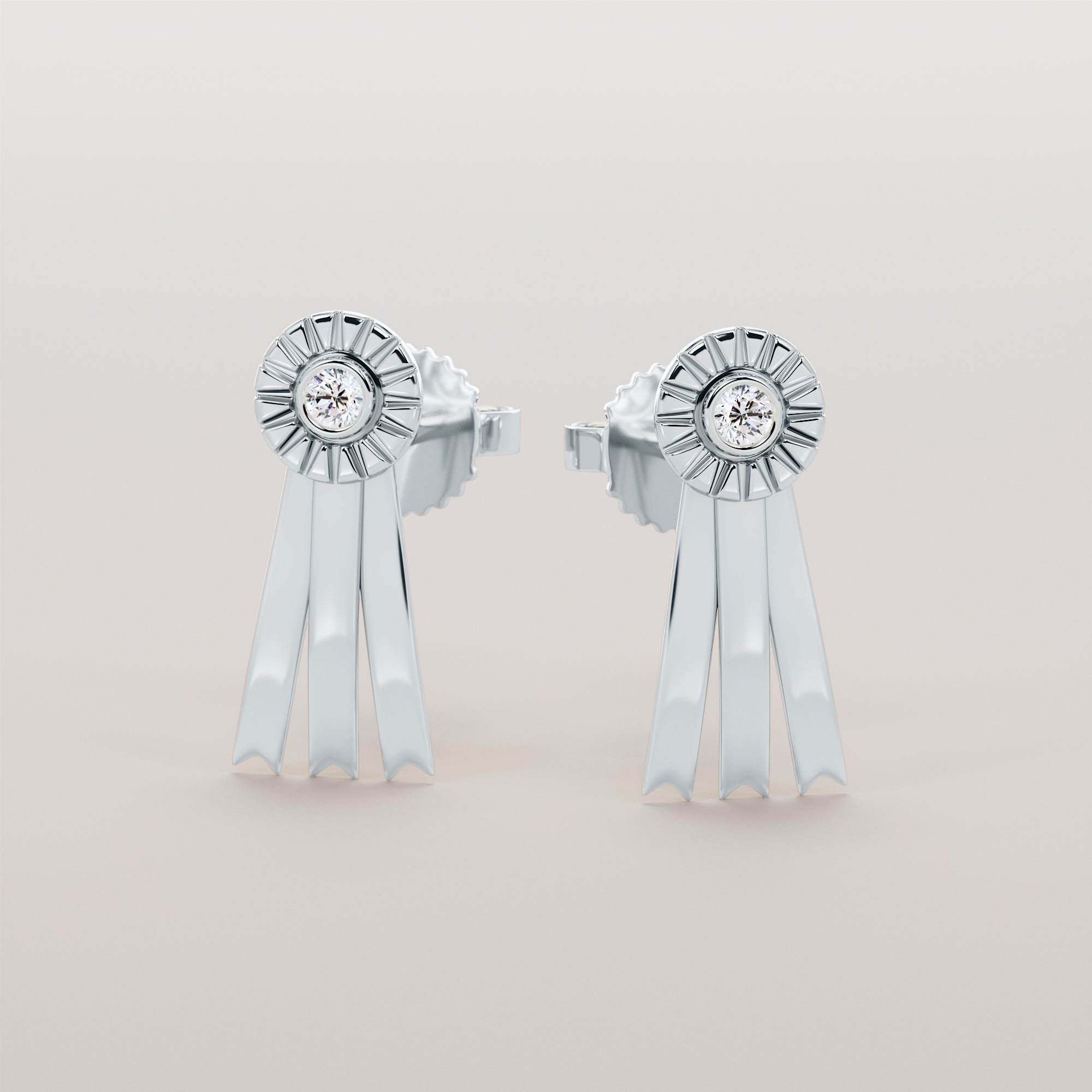 Rosette Earrings With White Diamonds - Gold
