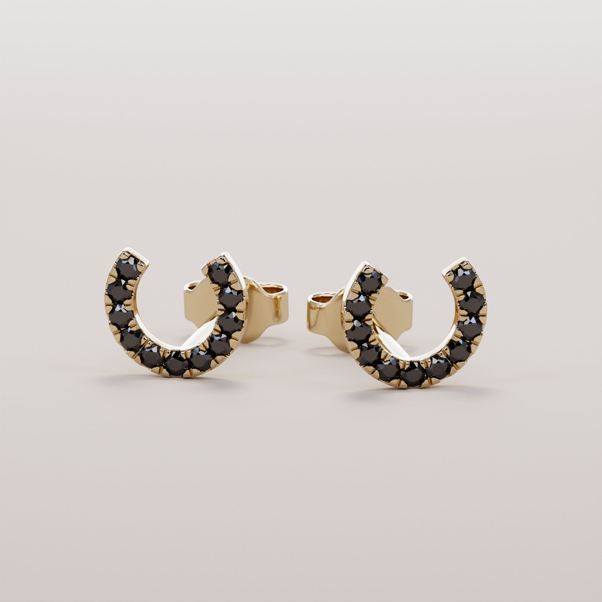 Hoof Earrings With Black Diamonds - Gold