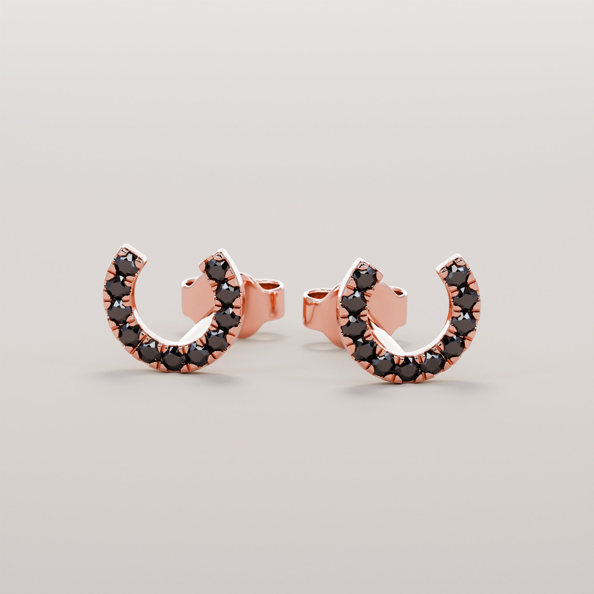 Hoof Earrings With Black Diamonds - Gold