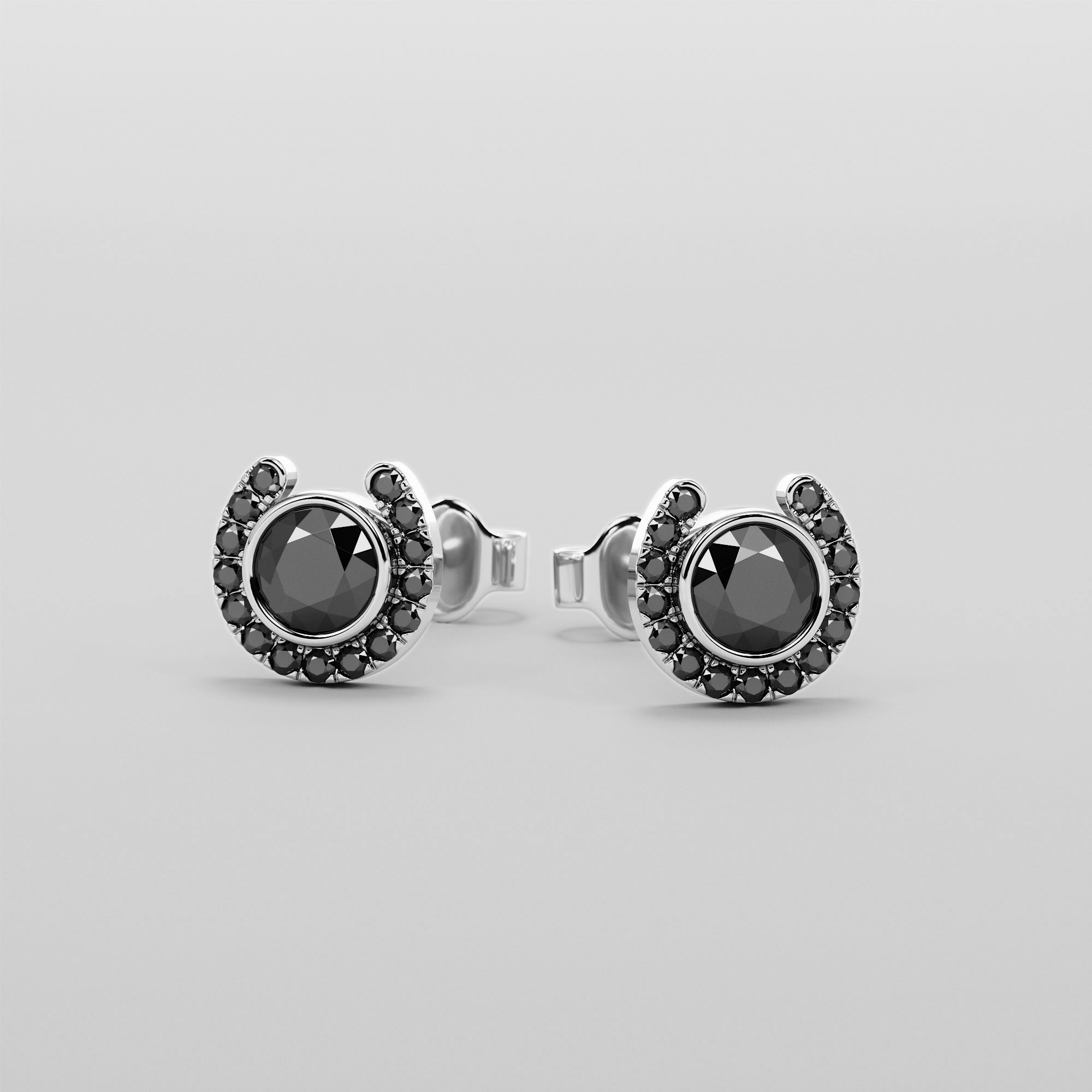 Hoof Earrings With Black Center Diamonds - Gold