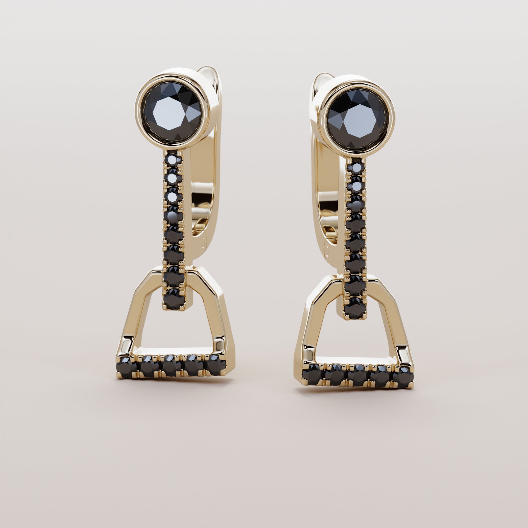 Stirrups Earrings With Black Diamonds - Gold