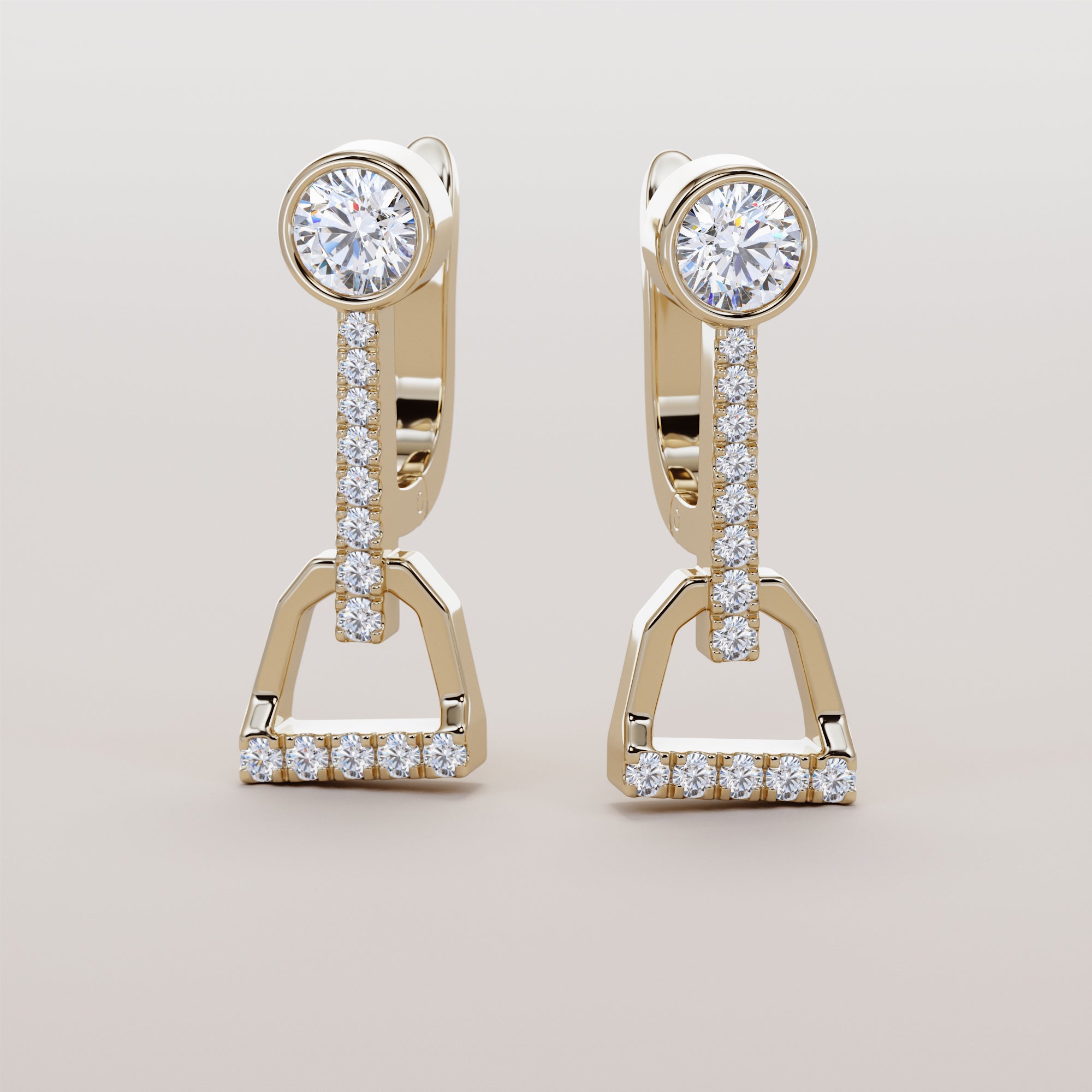 Stirrups Earrings With White Diamonds - Gold