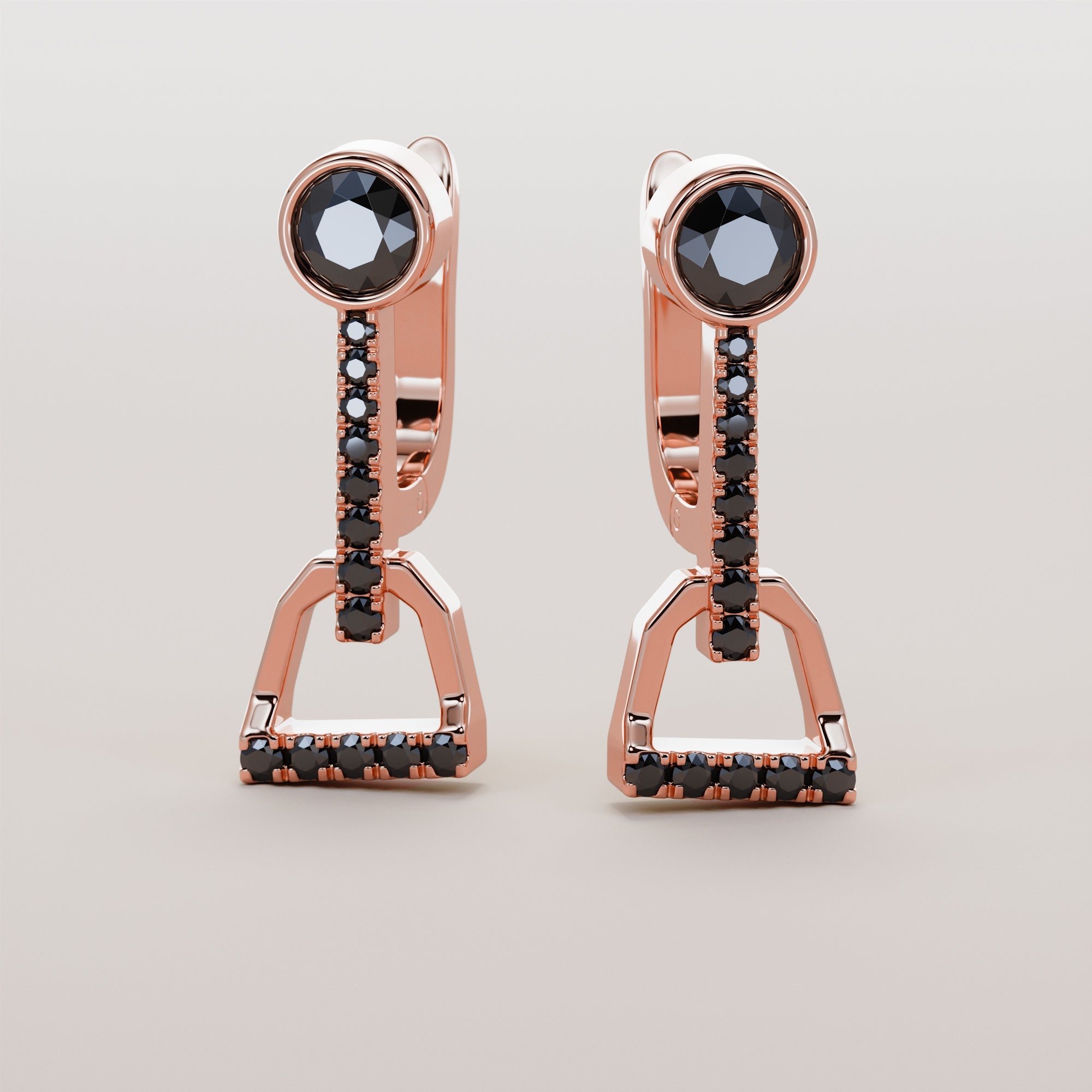 Stirrups Earrings With Black Diamonds - Gold