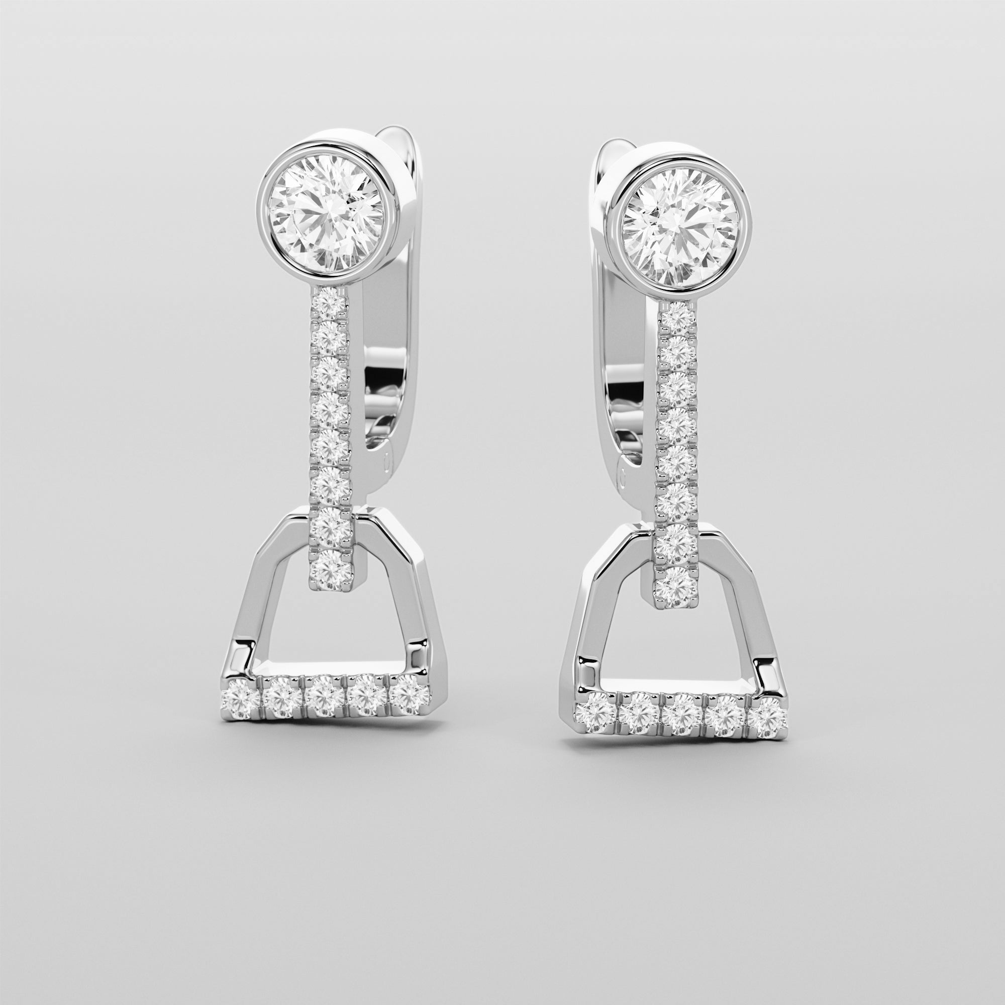 Stirrups Earrings With White Diamonds - Gold