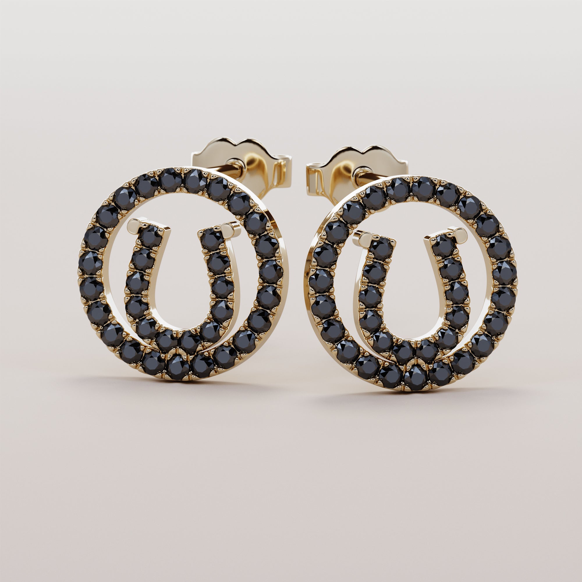 Hoof Center Earrings With Black Diamonds - Gold