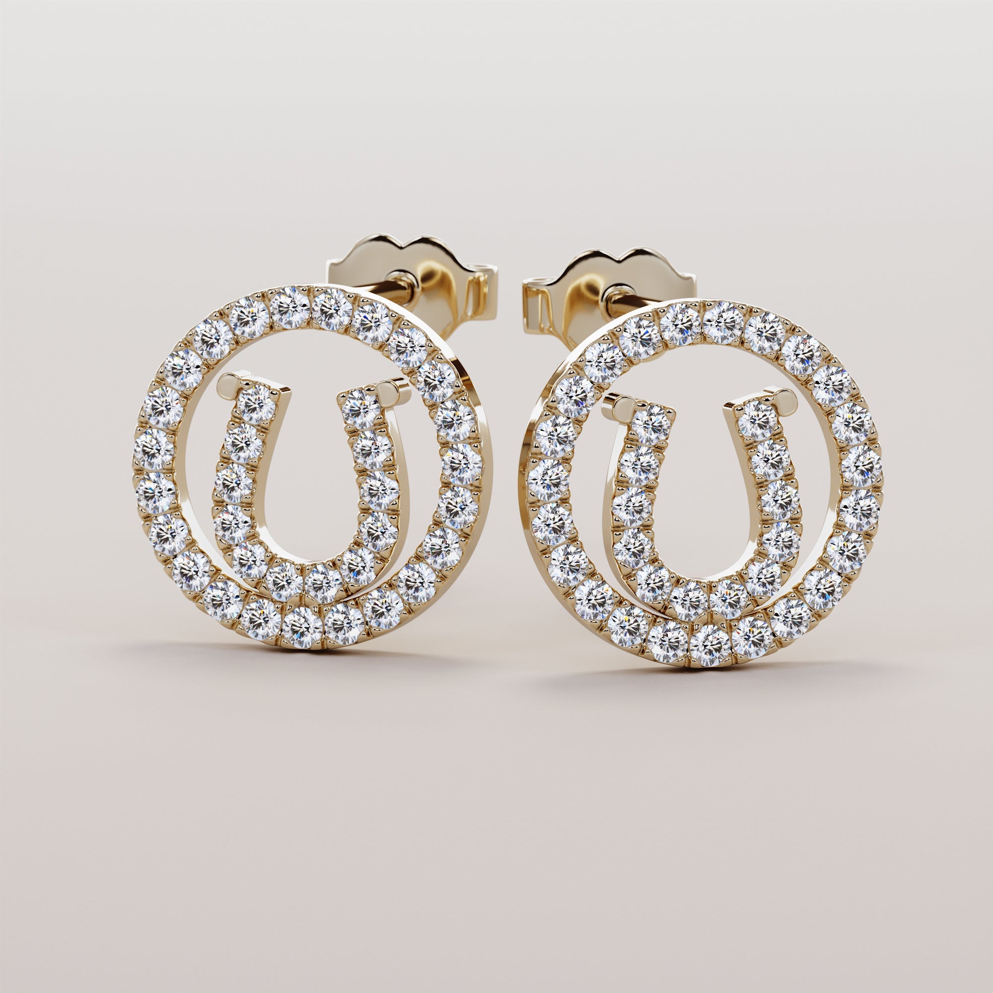 Hoof Center Earrings With White Diamonds - Gold