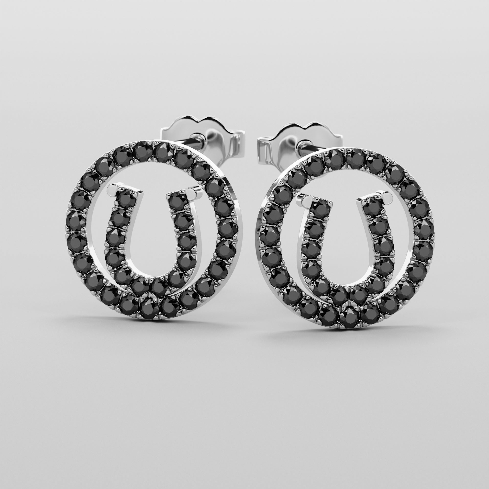 Hoof Center Earrings With Black Diamonds - Gold