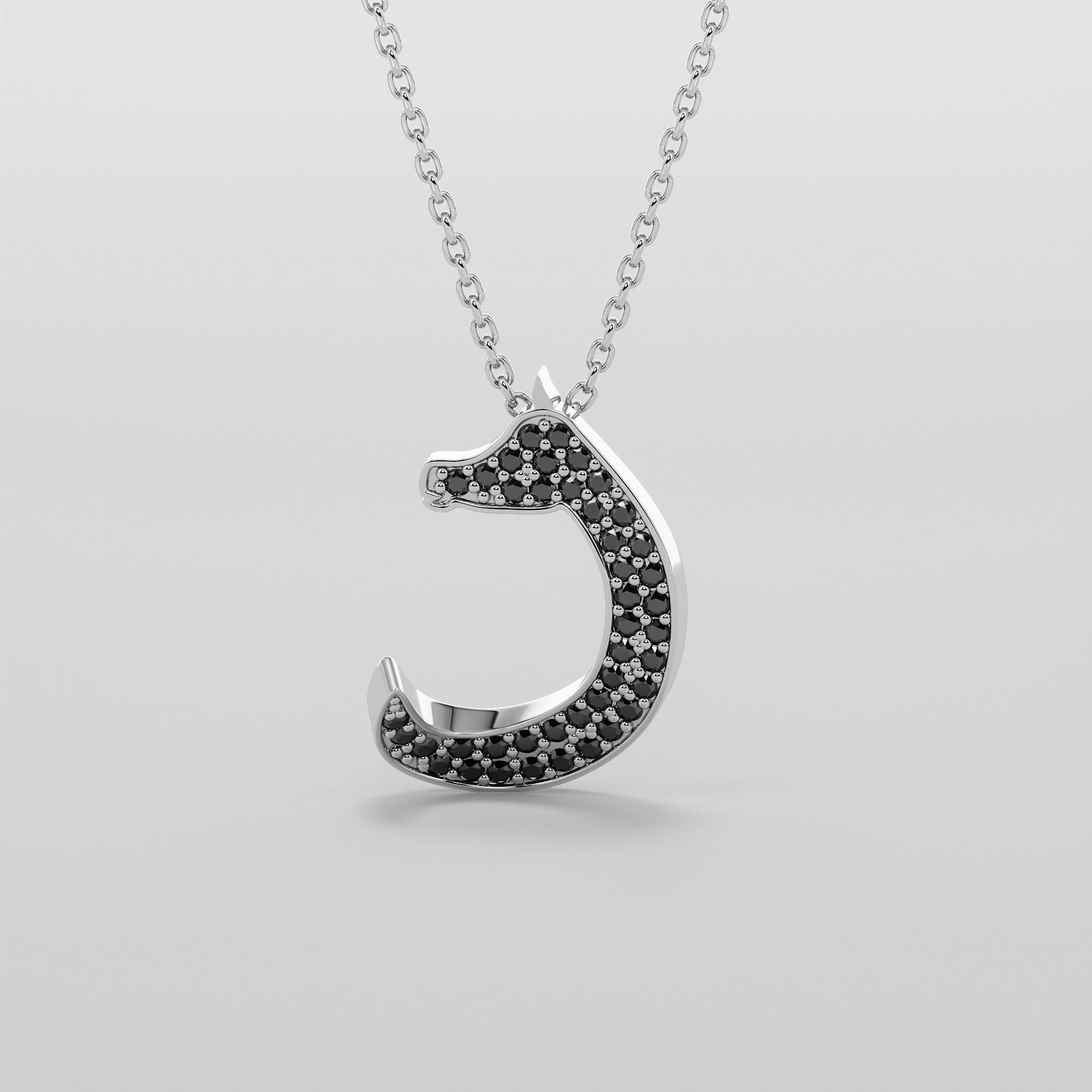 Horse Head And Neck Necklace With Black Diamonds - Gold