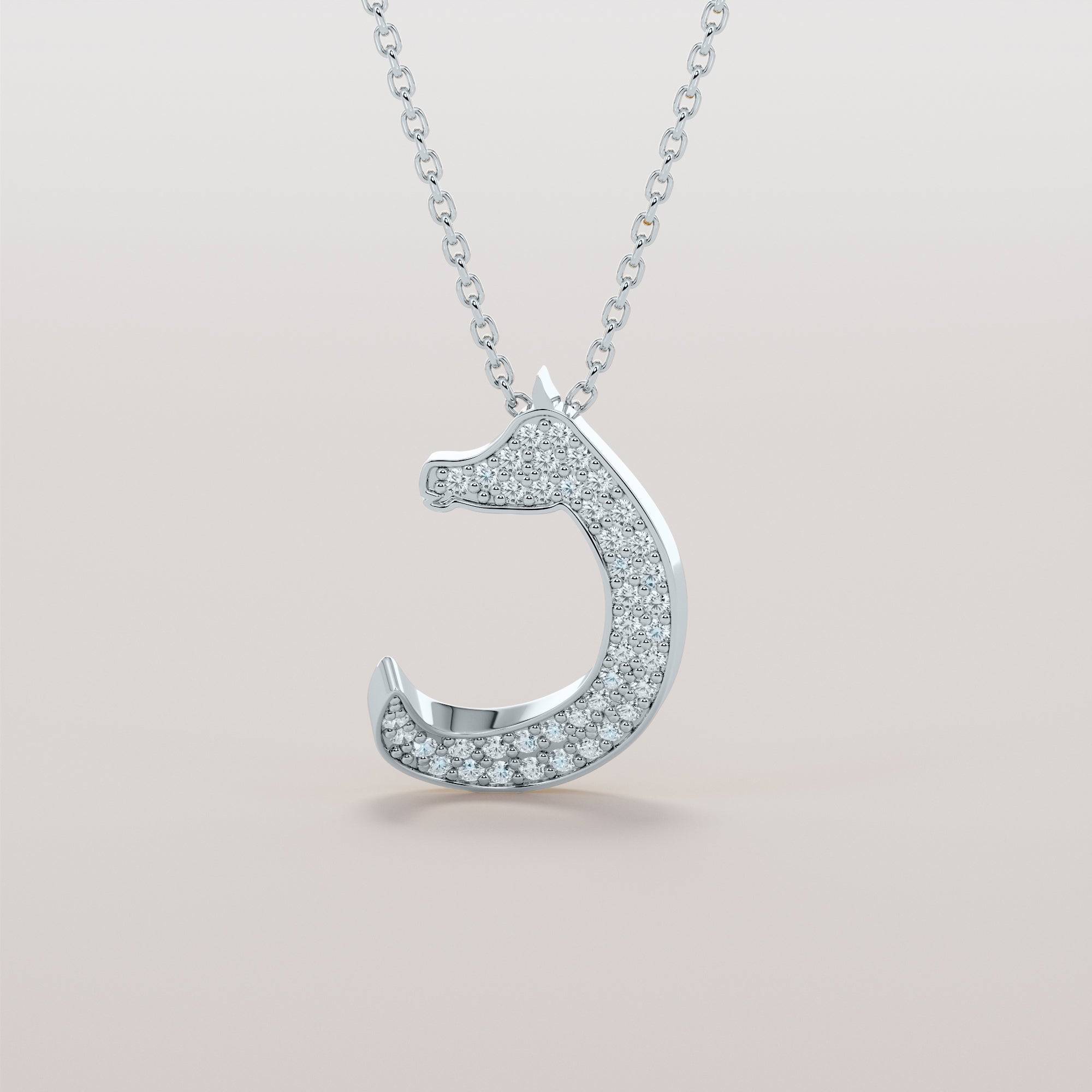 Horse Head And Neck Necklace With White Diamonds - Gold
