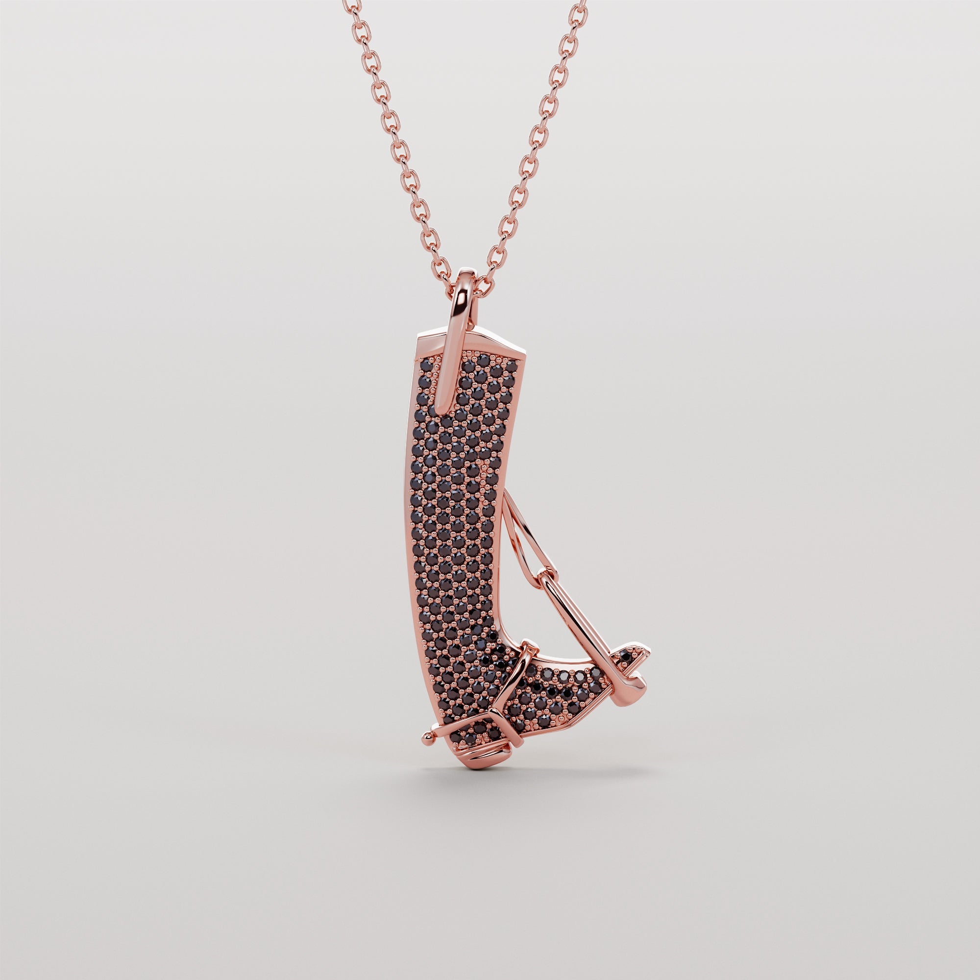 English Boot And Stirrups Necklace With Black Diamonds - Gold