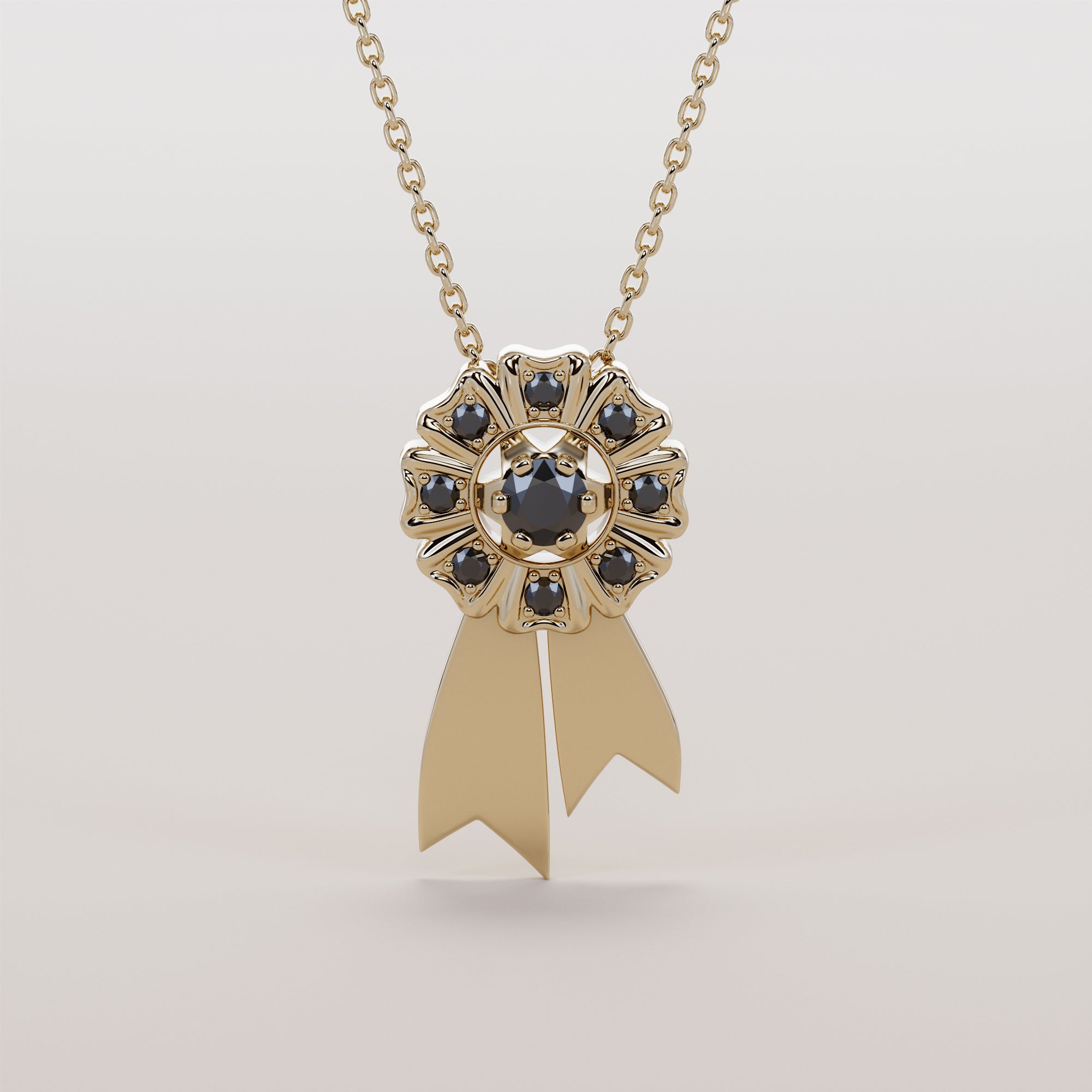 Rosette Necklace With Black Diamonds - Gold