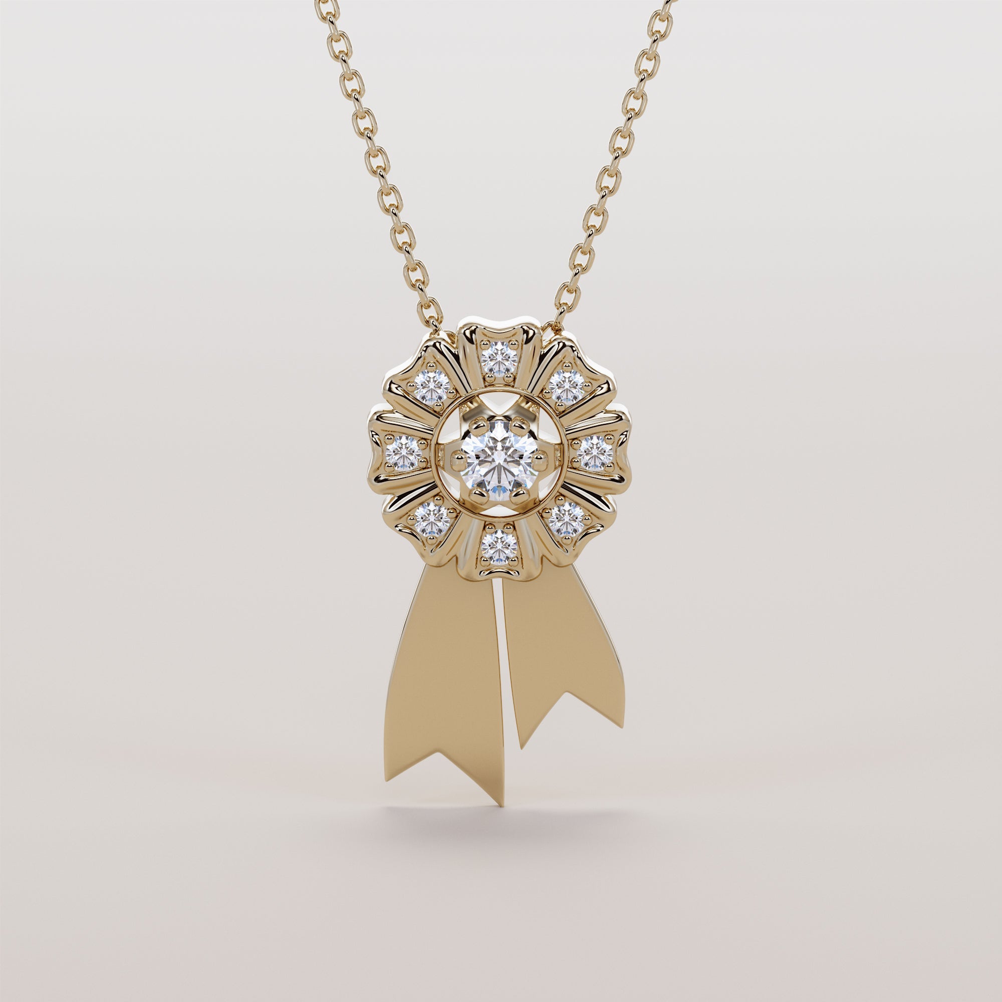 Rosette Necklace With White Diamonds - Gold