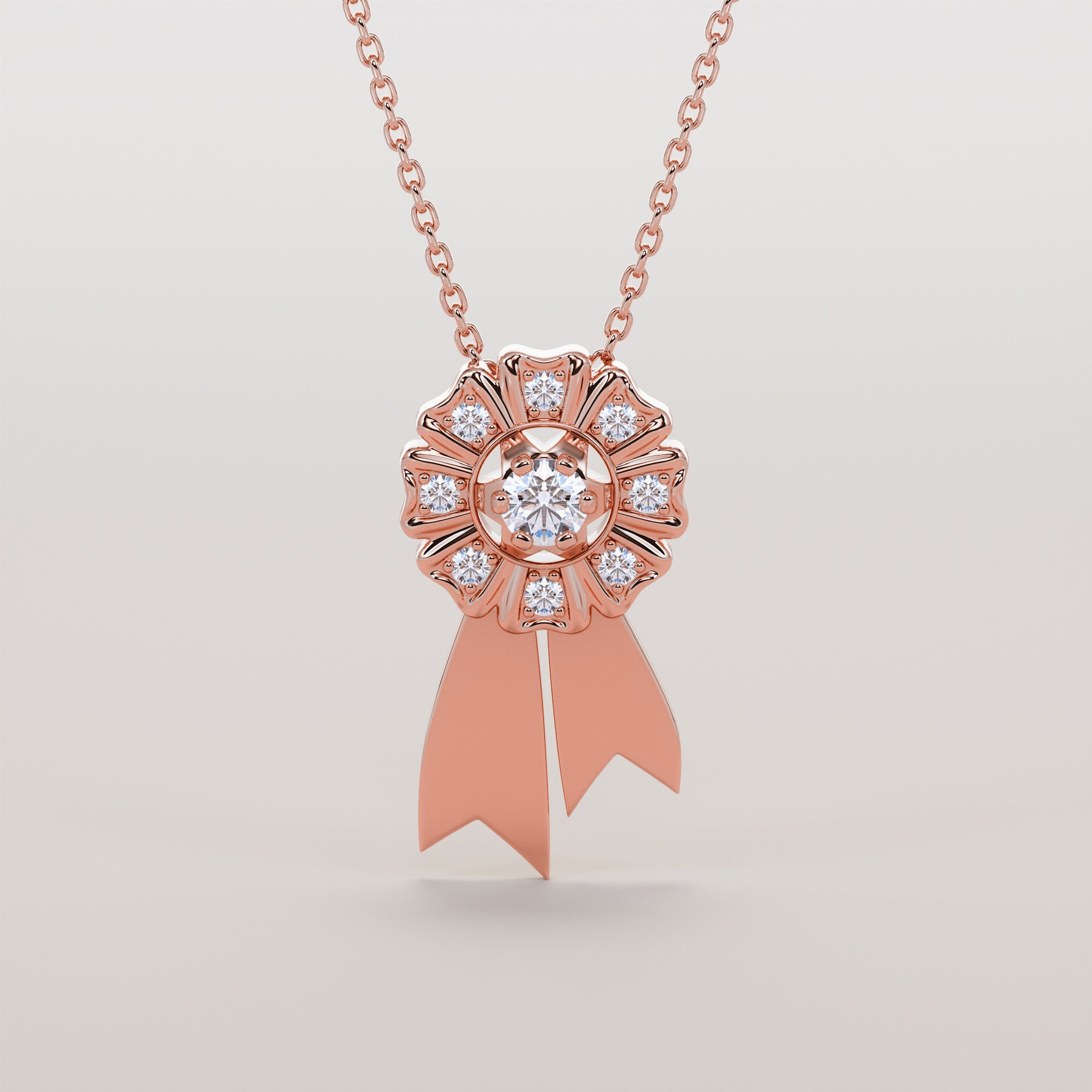 Rosette Necklace With White Diamonds - Gold