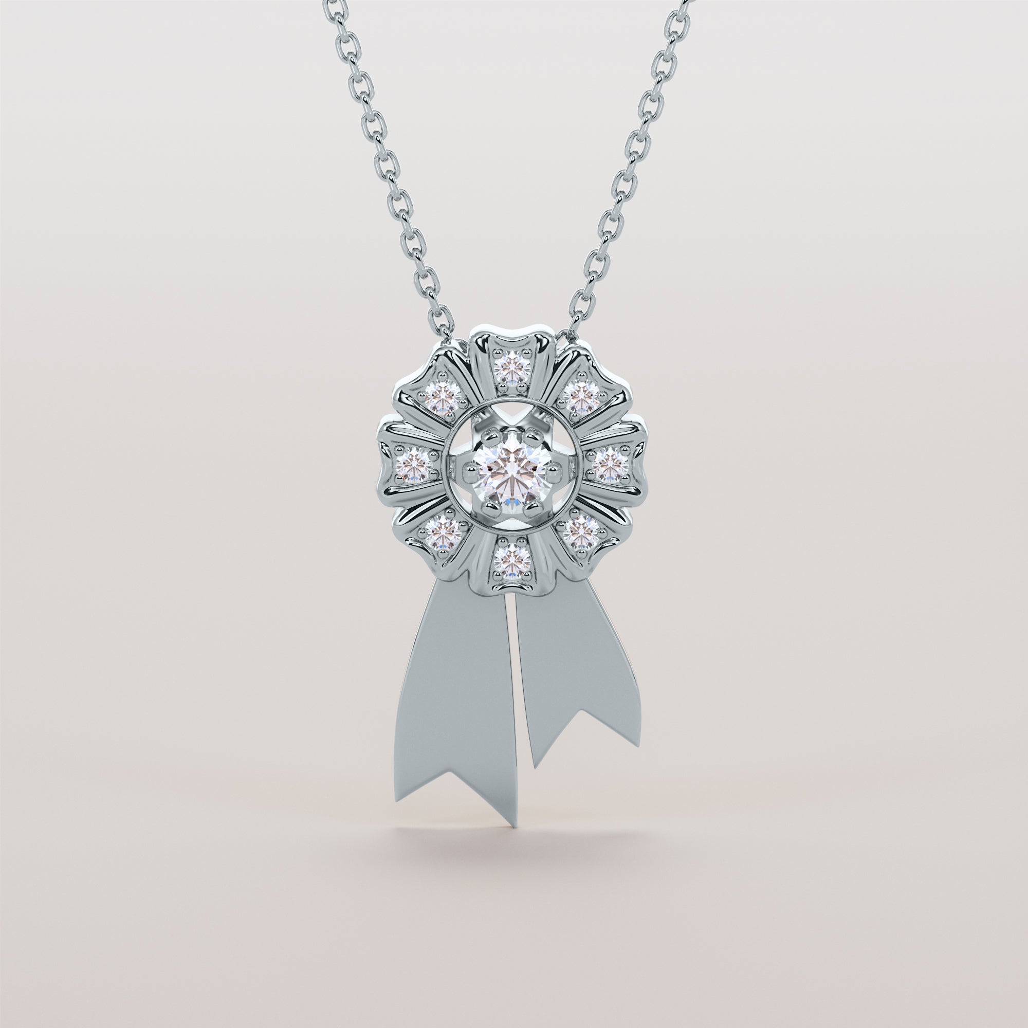 Rosette Necklace With White Diamonds - Gold
