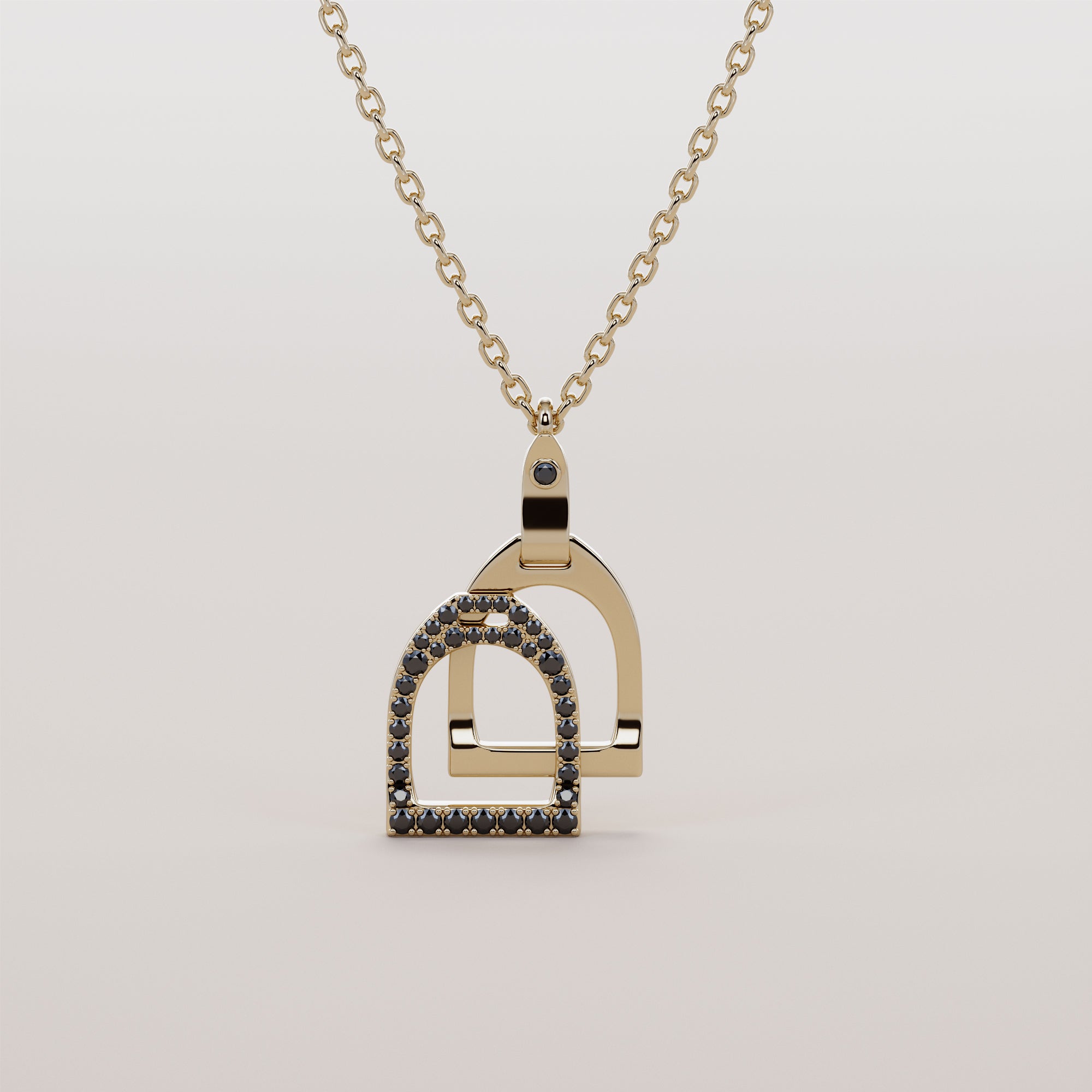 English Stirrups Necklace With Black Diamonds - Gold