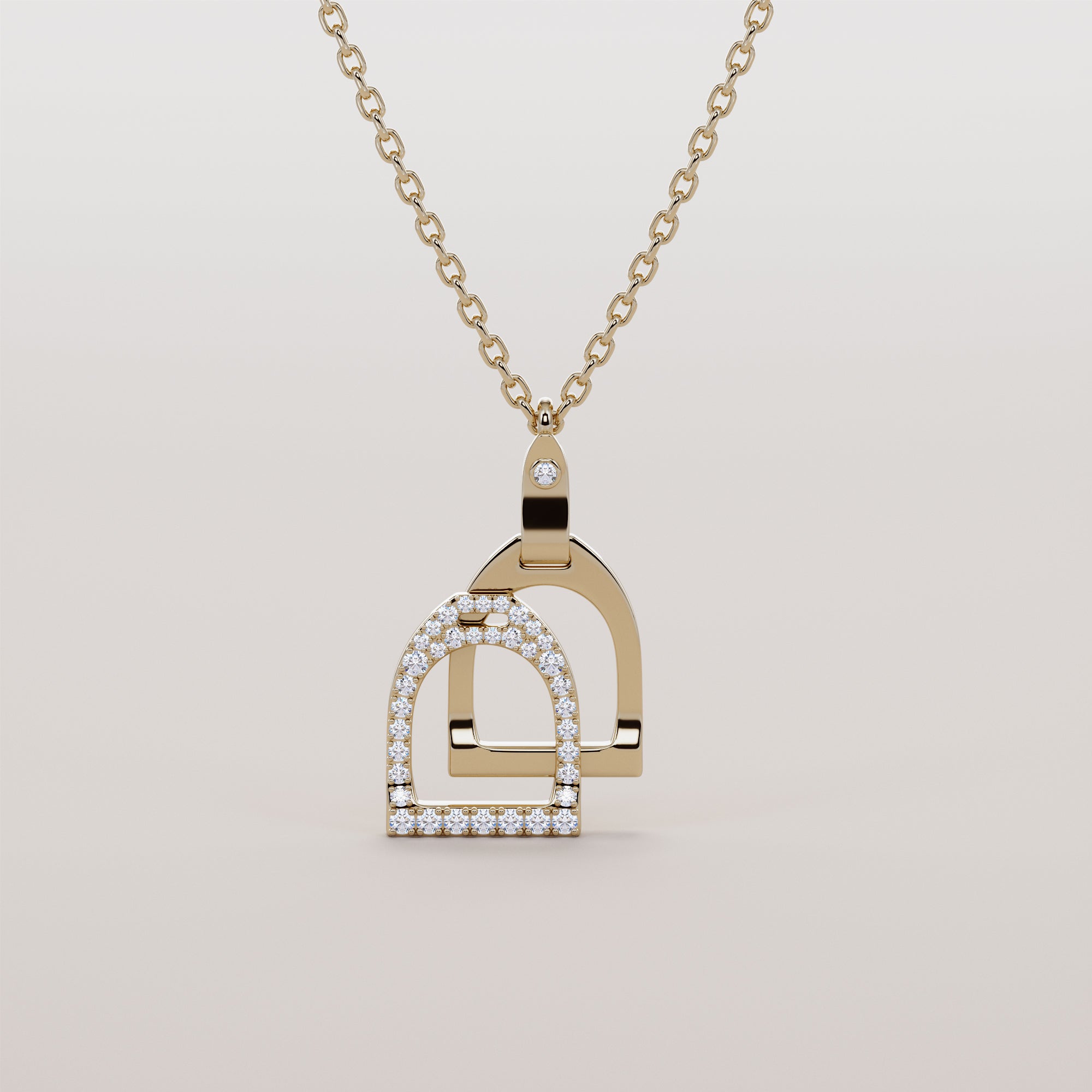 English Stirrups Necklace With White Diamonds - Gold
