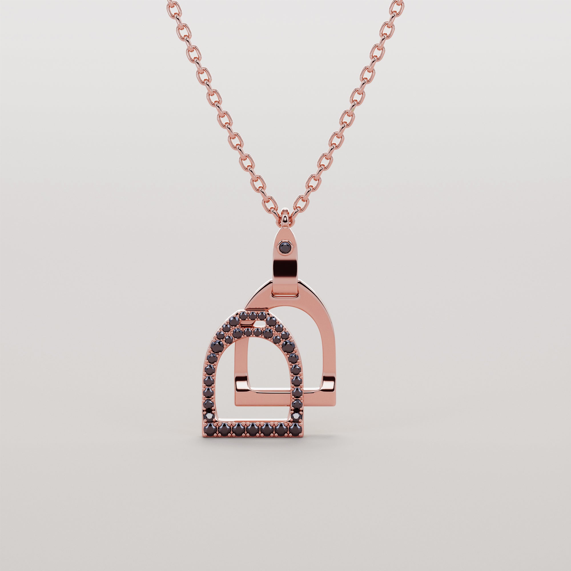 English Stirrups Necklace With Black Diamonds - Gold