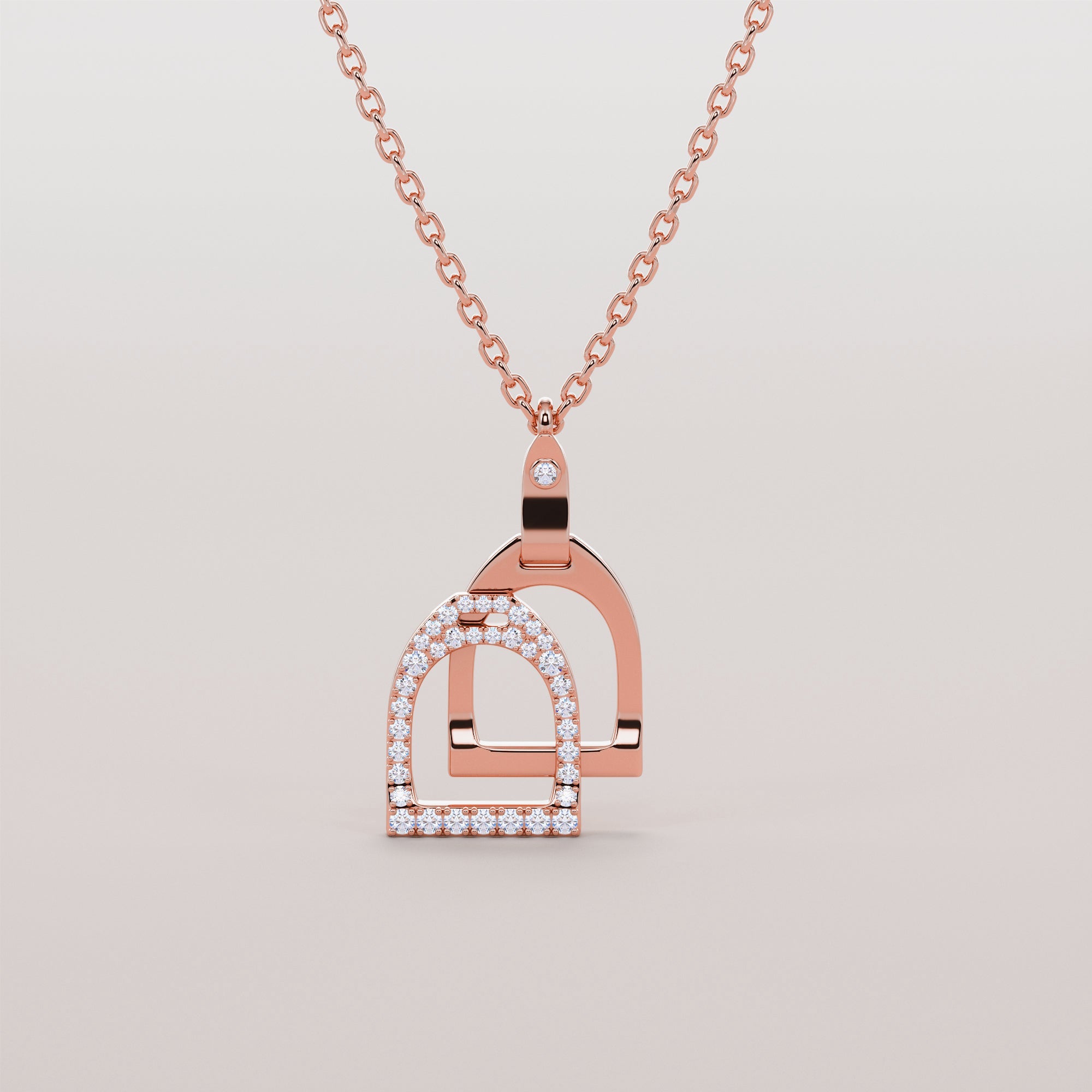 English Stirrups Necklace With White Diamonds - Gold