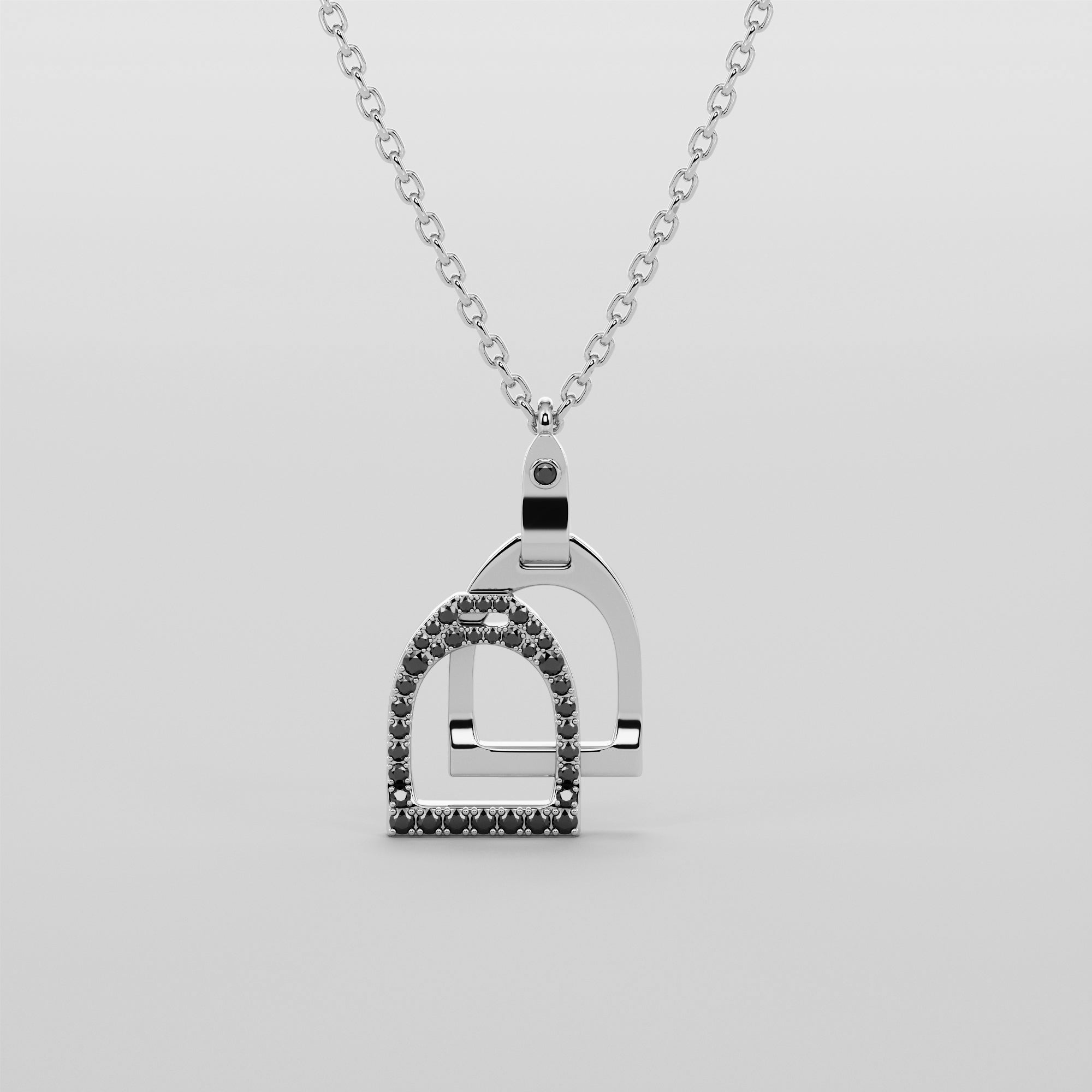 English Stirrups Necklace With Black Diamonds - Gold