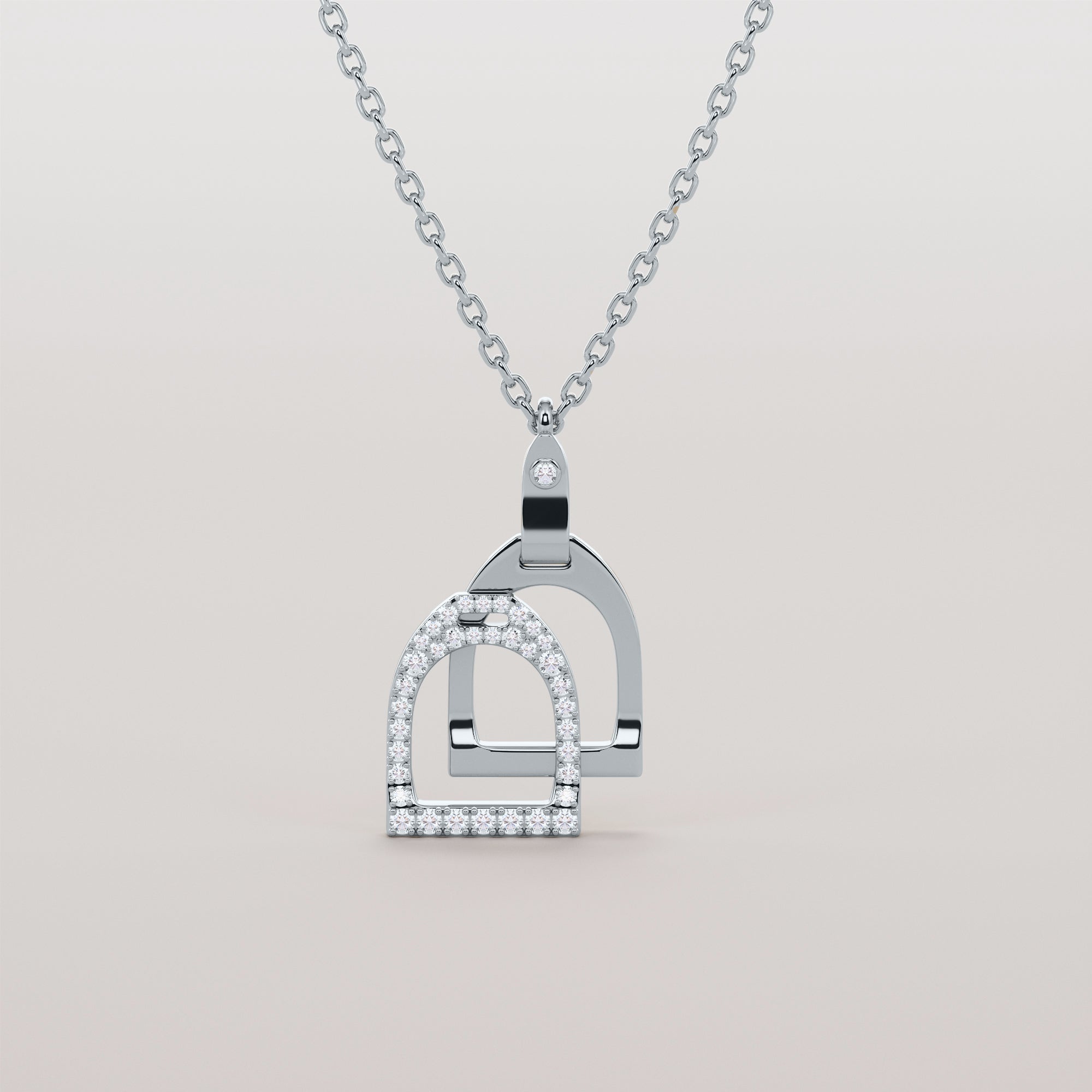 English Stirrups Necklace With White Diamonds - Gold