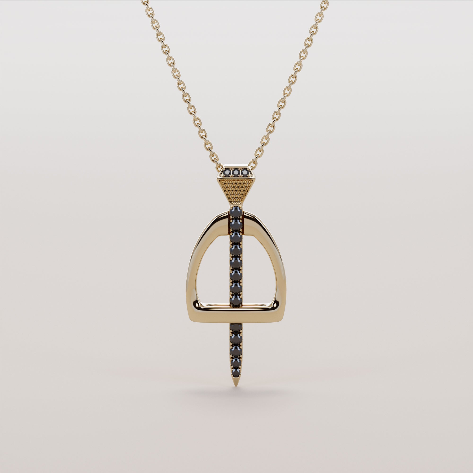 English Stirrups And Nail Necklace With Black Diamonds - Gold