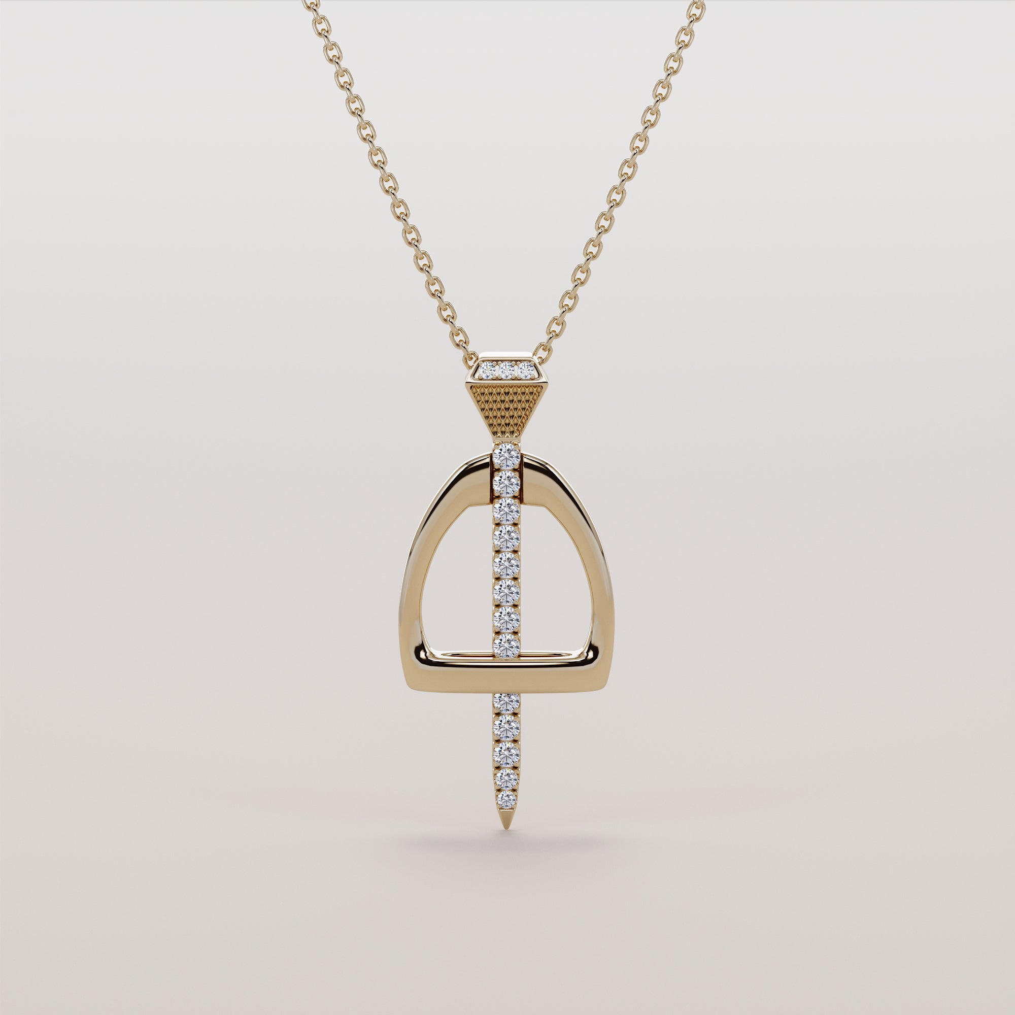 English Stirrups And Nail Necklace With White Diamonds - Gold