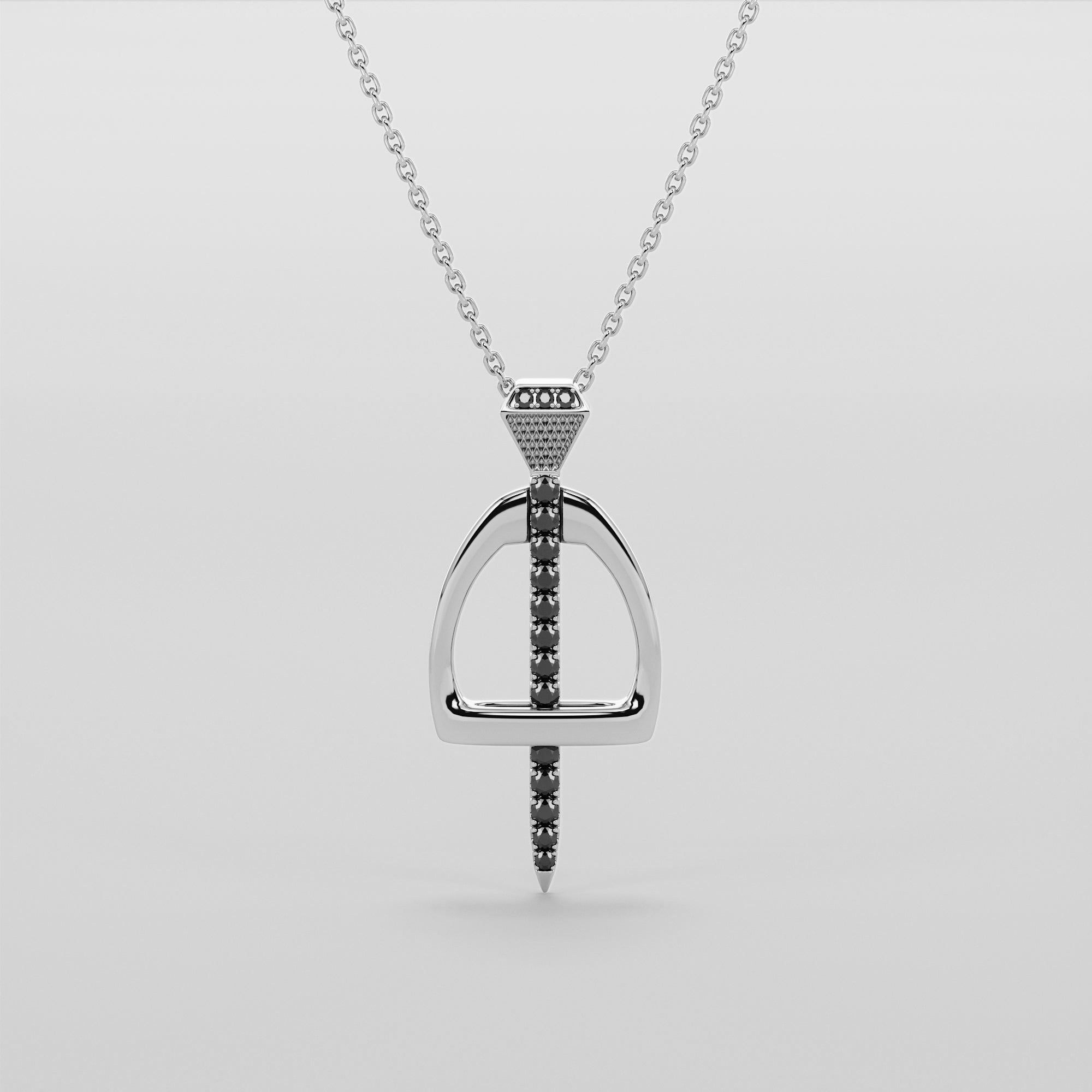 English Stirrups And Nail Necklace With Black Diamonds - Gold